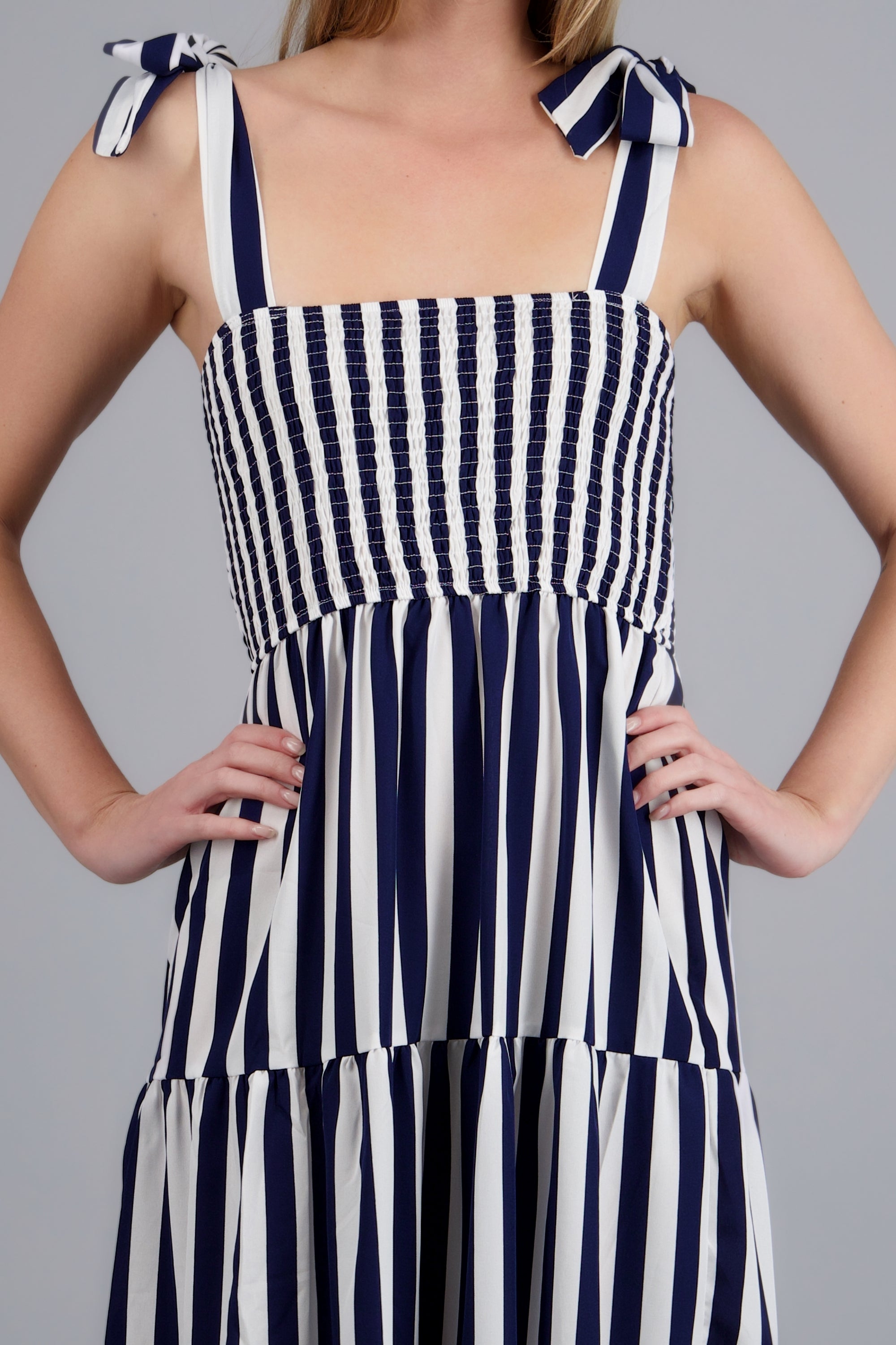 Vestido maxi smock rayas AZUL COMBO