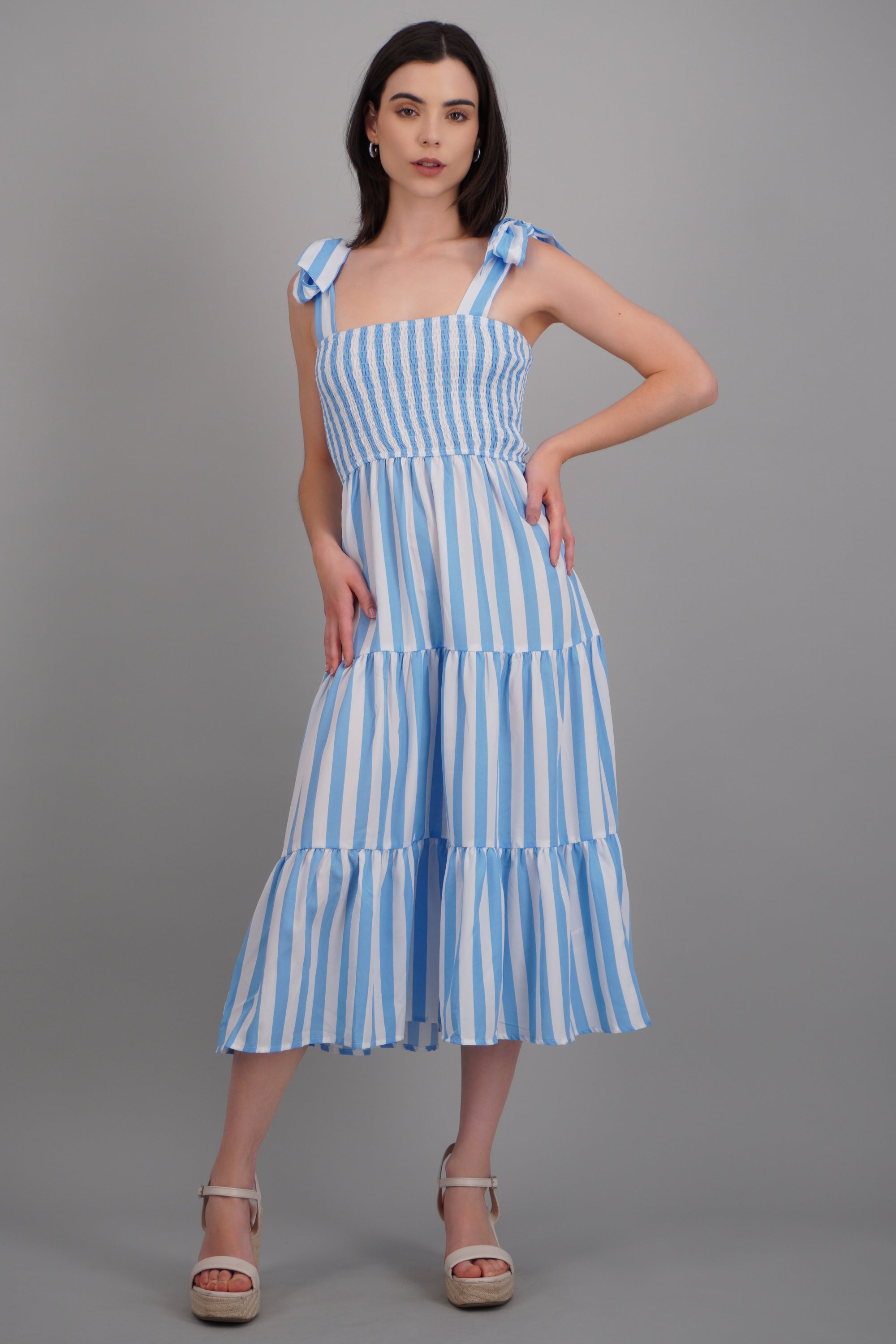 Vestido maxi smock rayas AZUL PASTEL