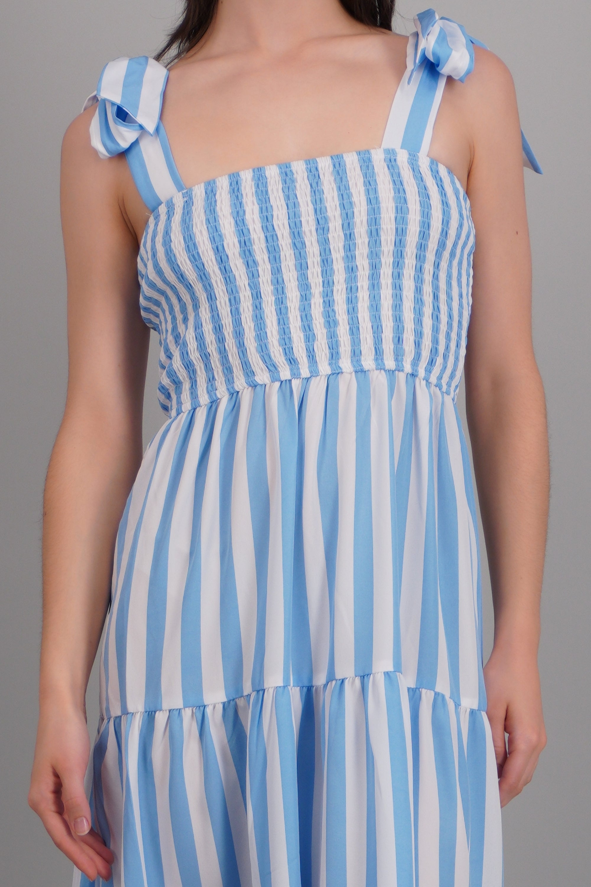 Vestido maxi smock rayas AZUL PASTEL