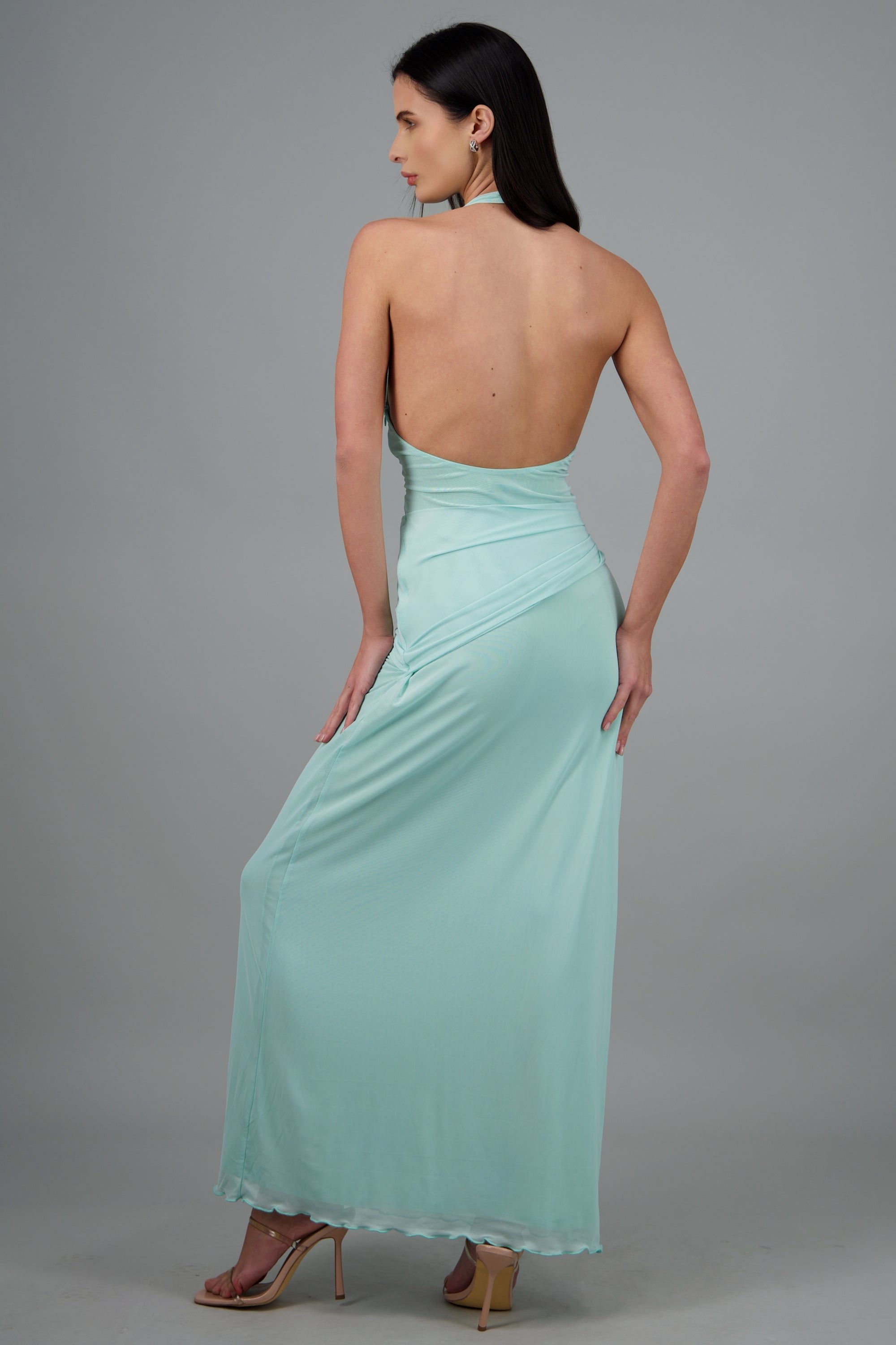 Vestido halter con amarre en cintura AZUL PASTEL