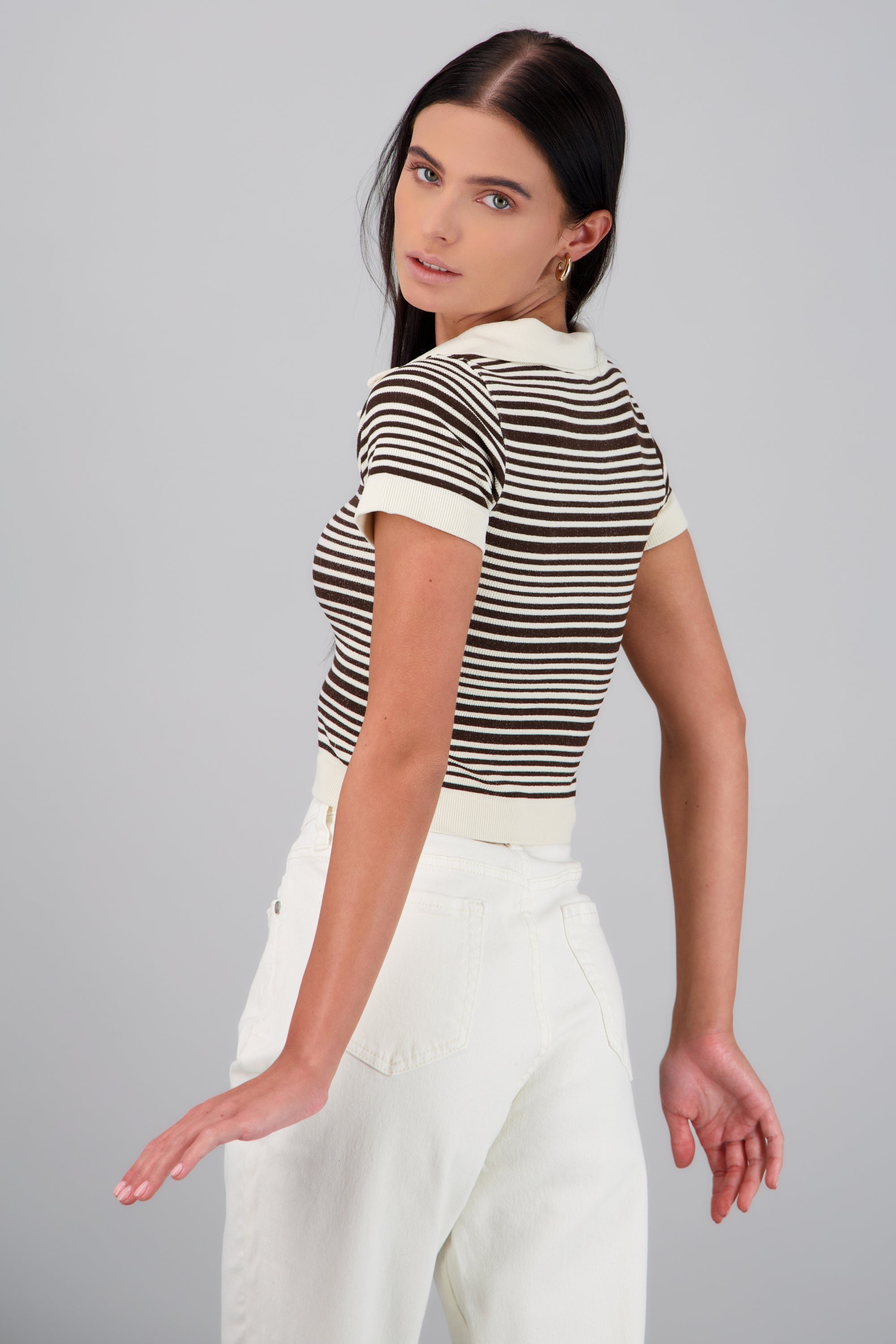 Top de rayas seamless cuello polo CAFE COMBO