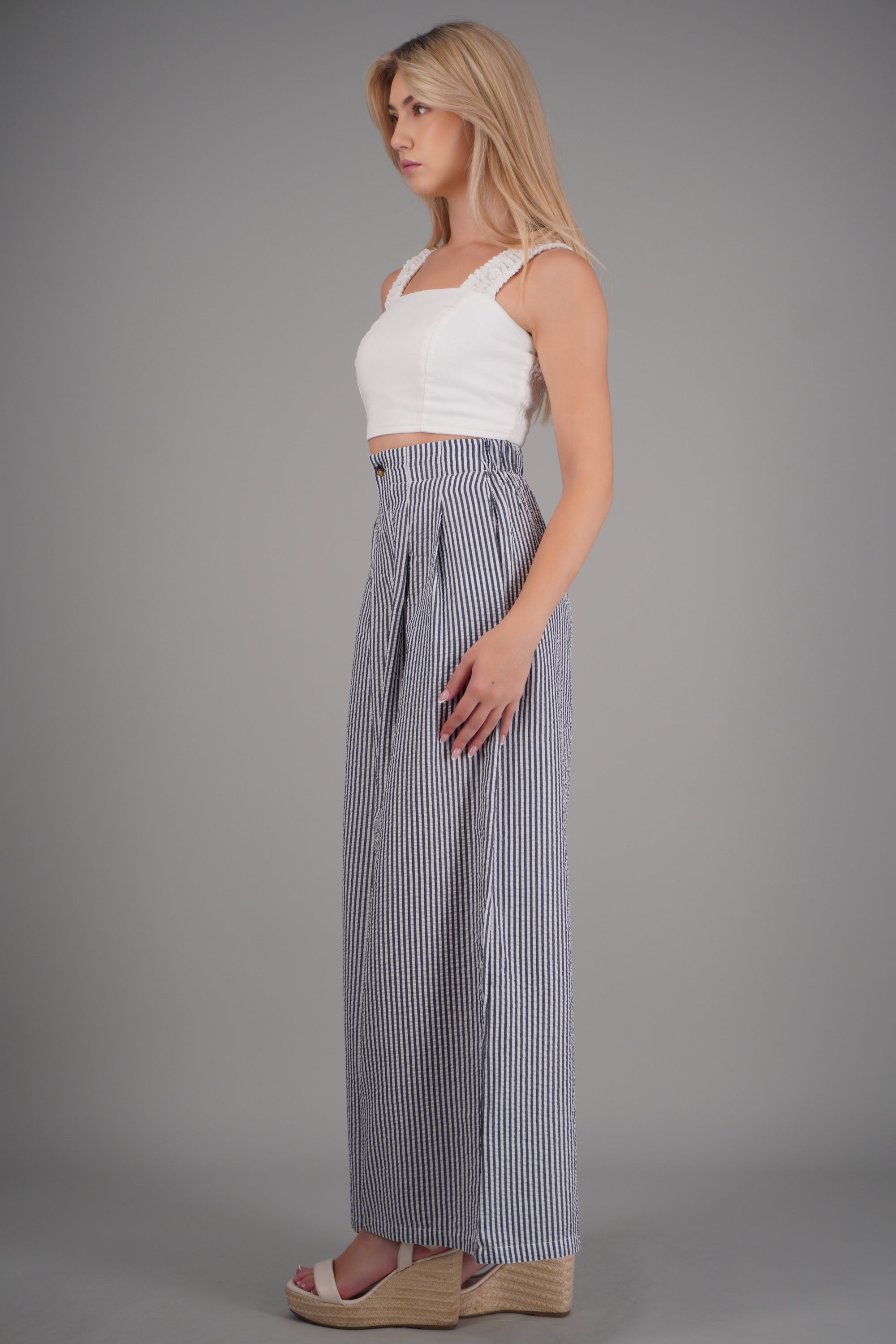 Pantalón de rayas detalle pinzas BLANCO COMBO
