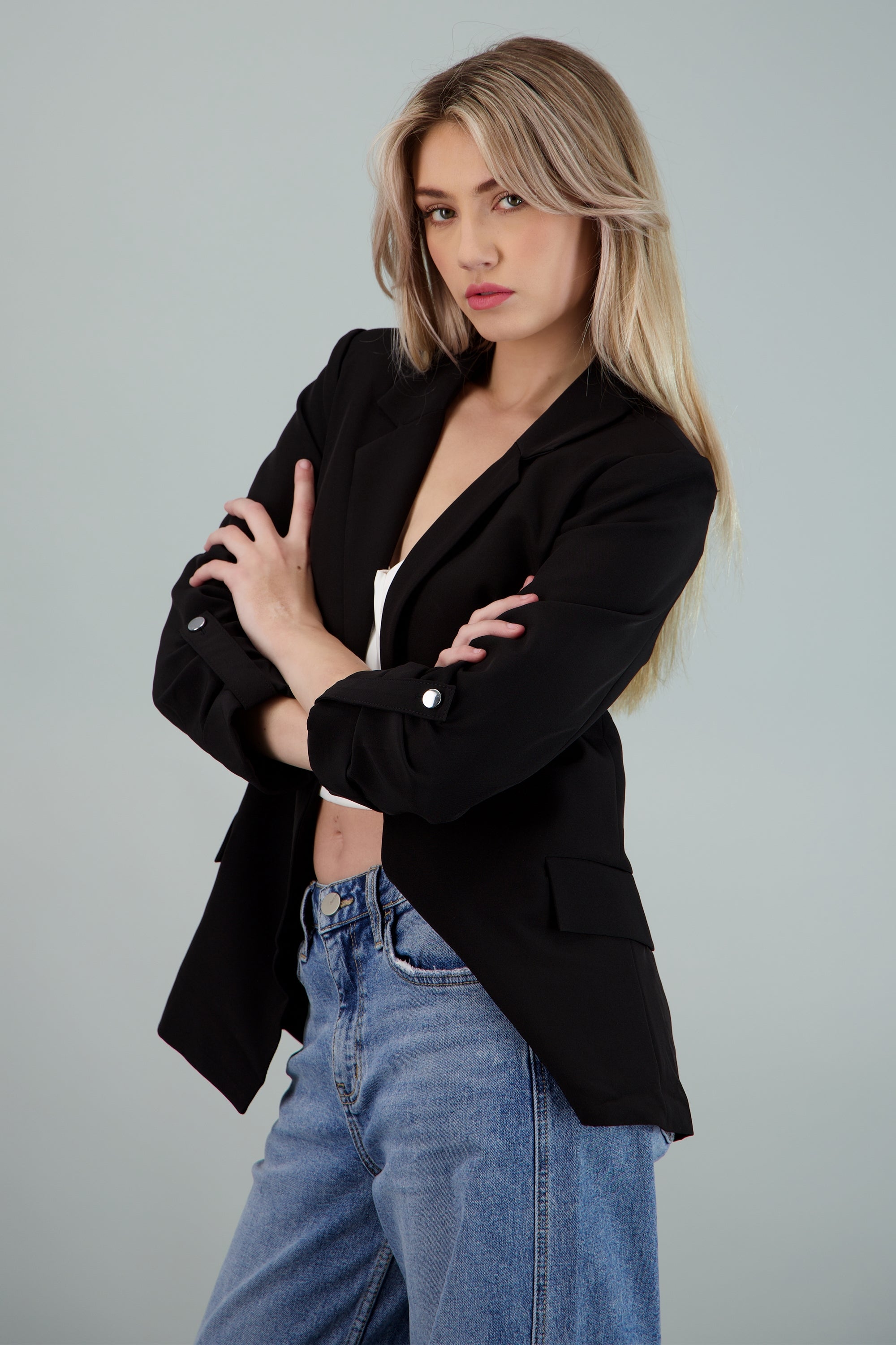 Blazer con elevador liso NEGRO