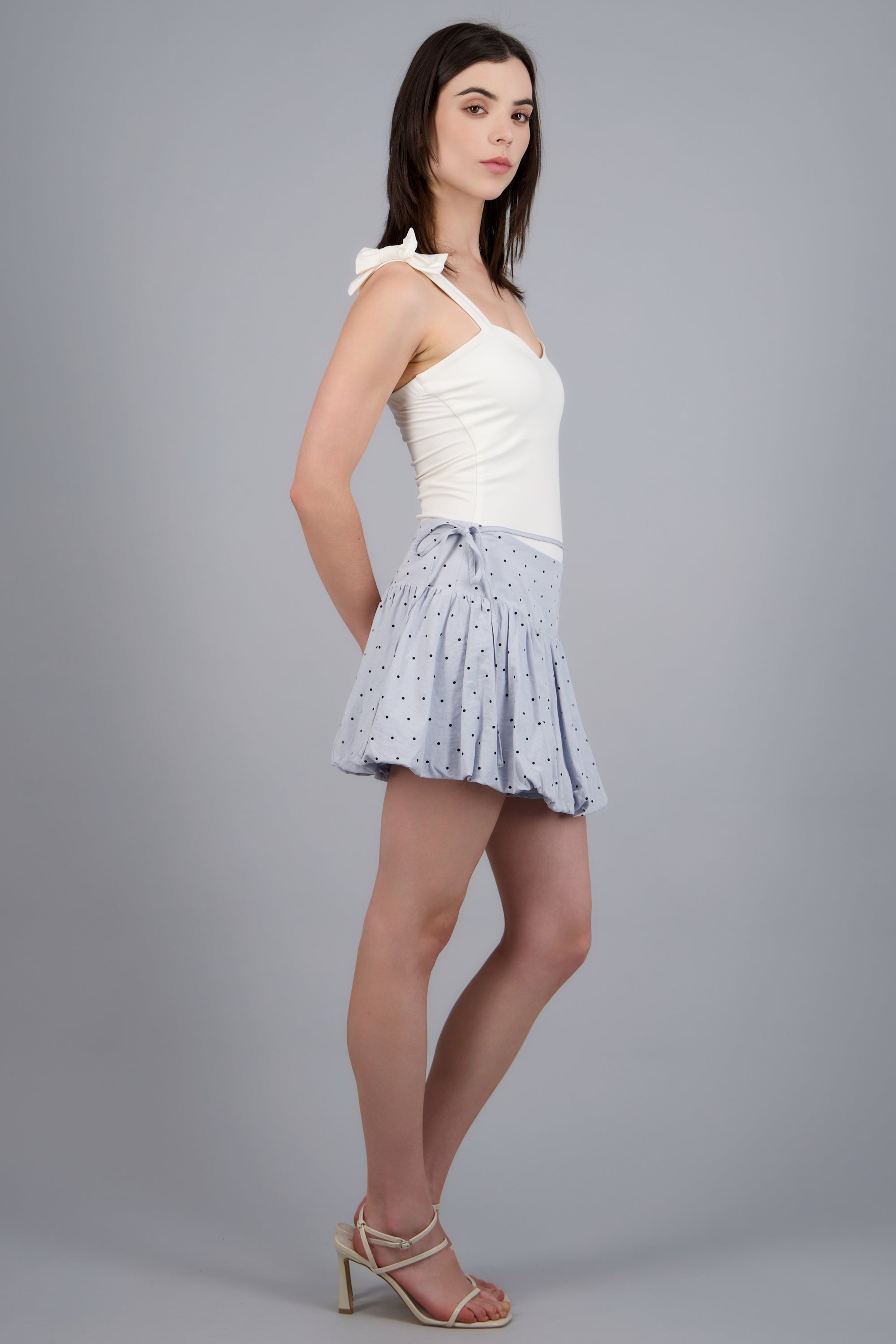Mini falda bubble detalle cinta AZUL COMBO