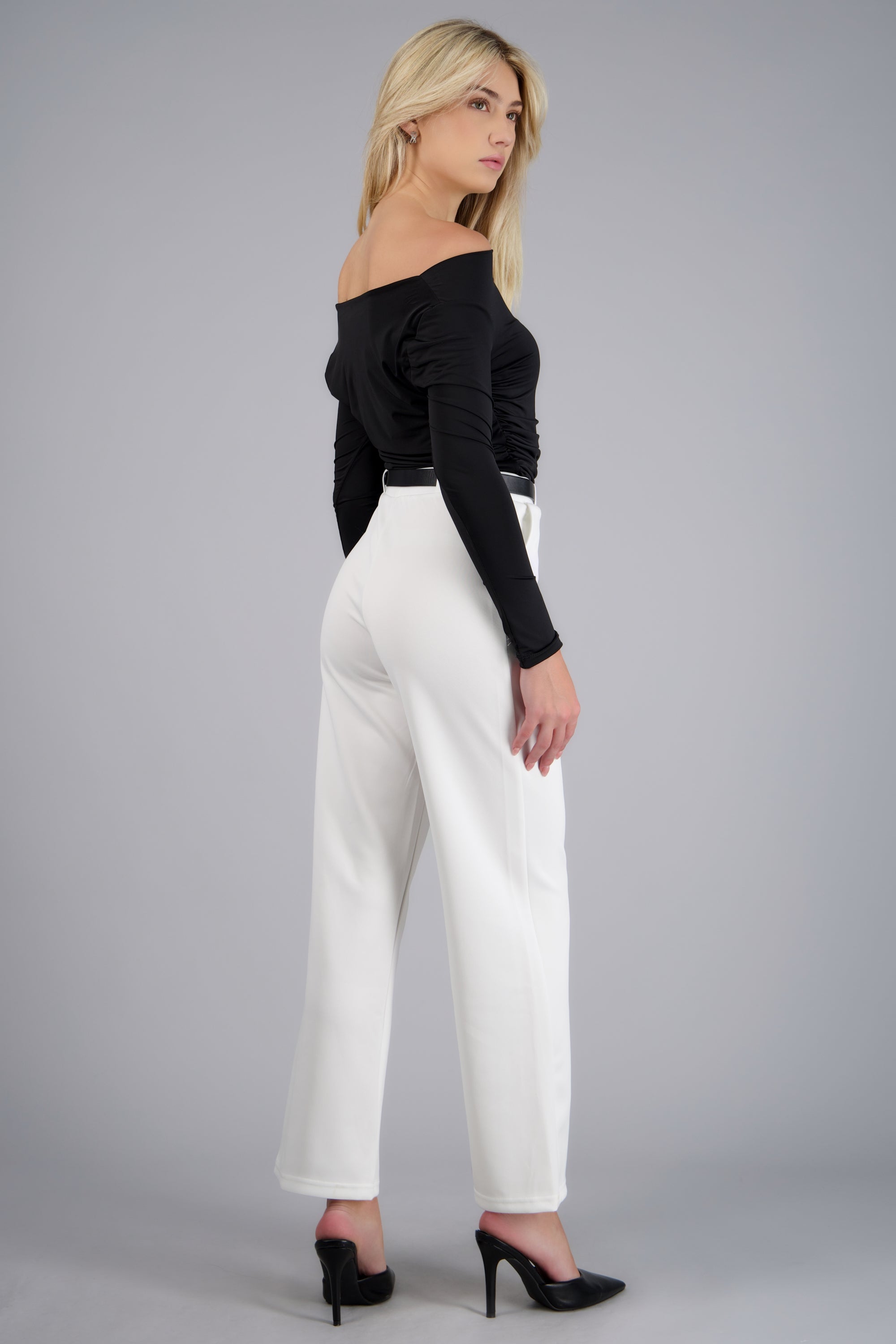 Pantalon estilo recto con cinturon BLANCO