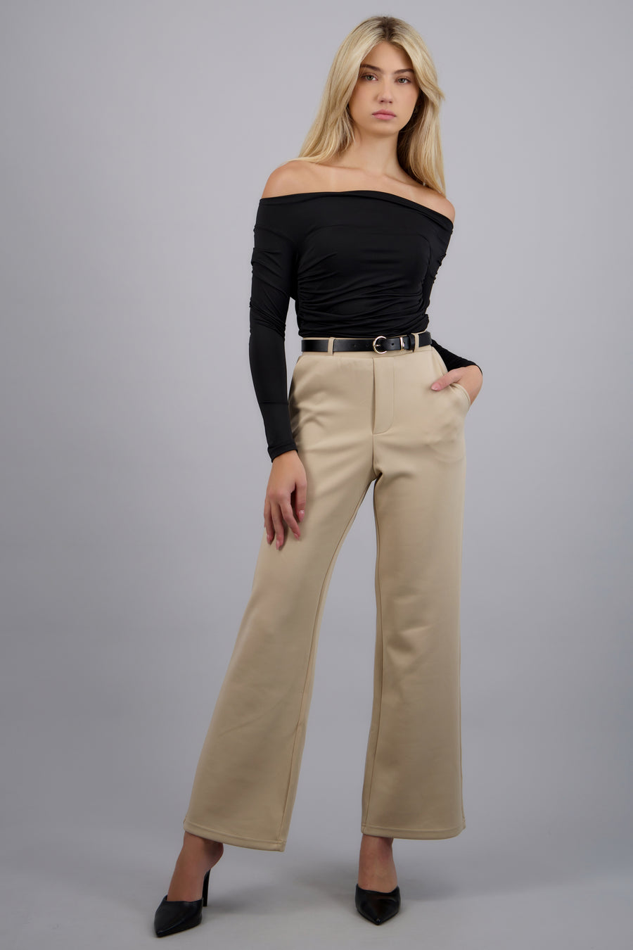 Pantalon estilo recto con cinturon