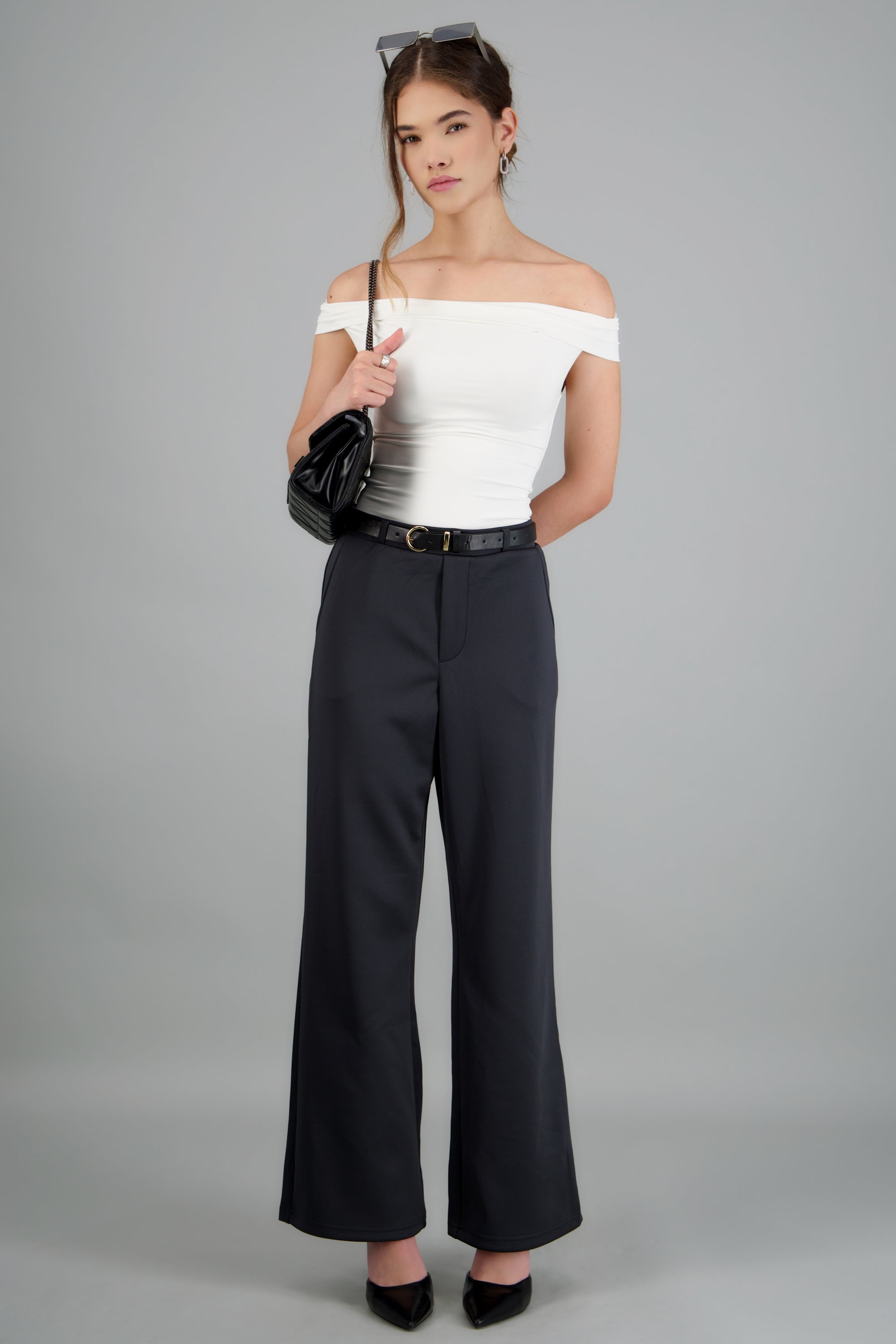 Pantalon estilo recto con cinturon PETROLEO