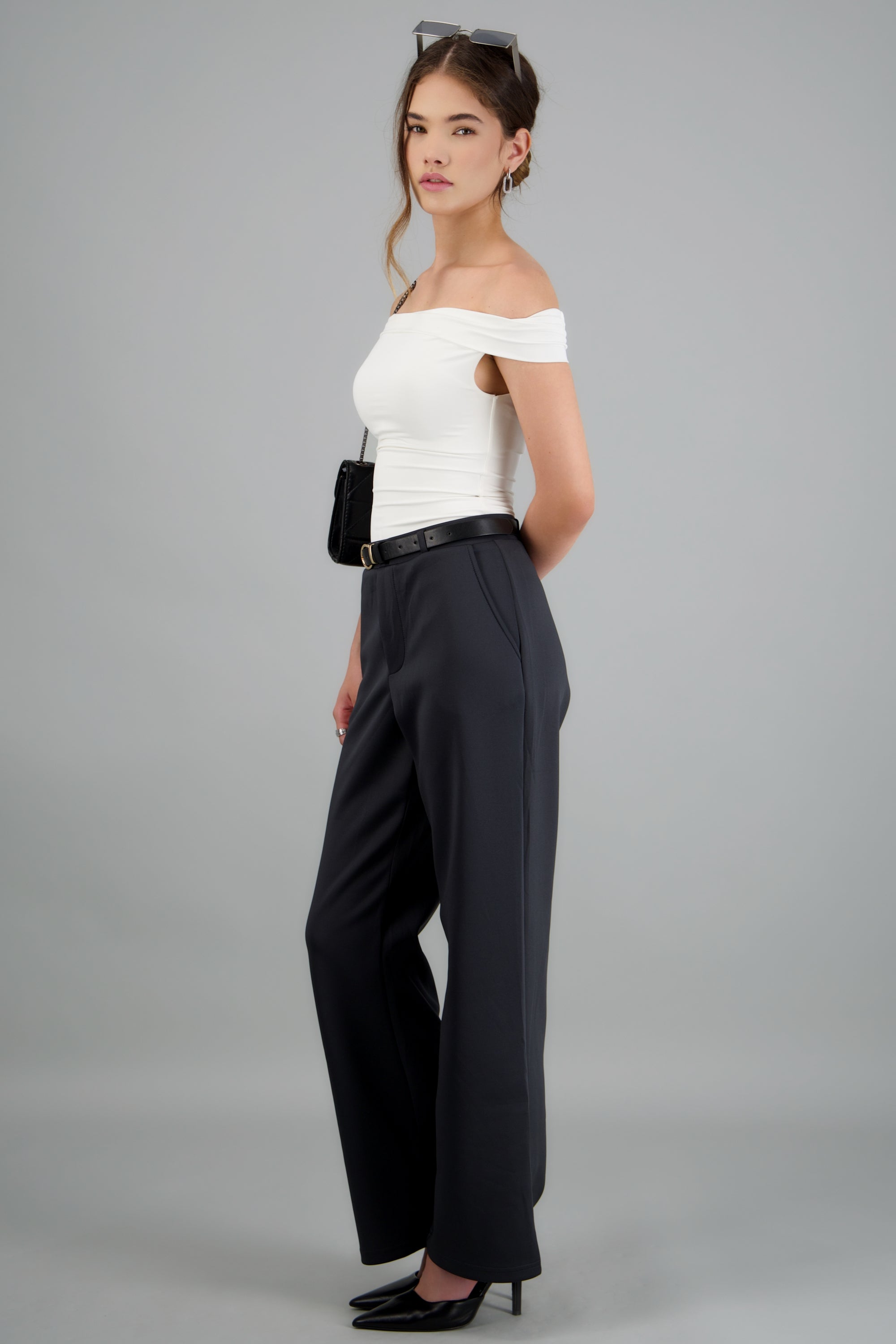 Pantalon estilo recto con cinturon PETROLEO