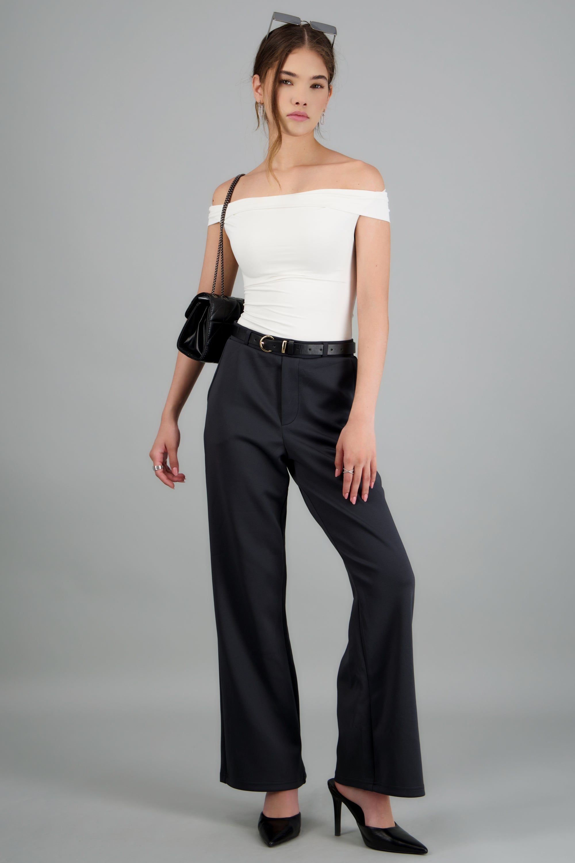 Pantalon estilo recto con cinturon PETROLEO