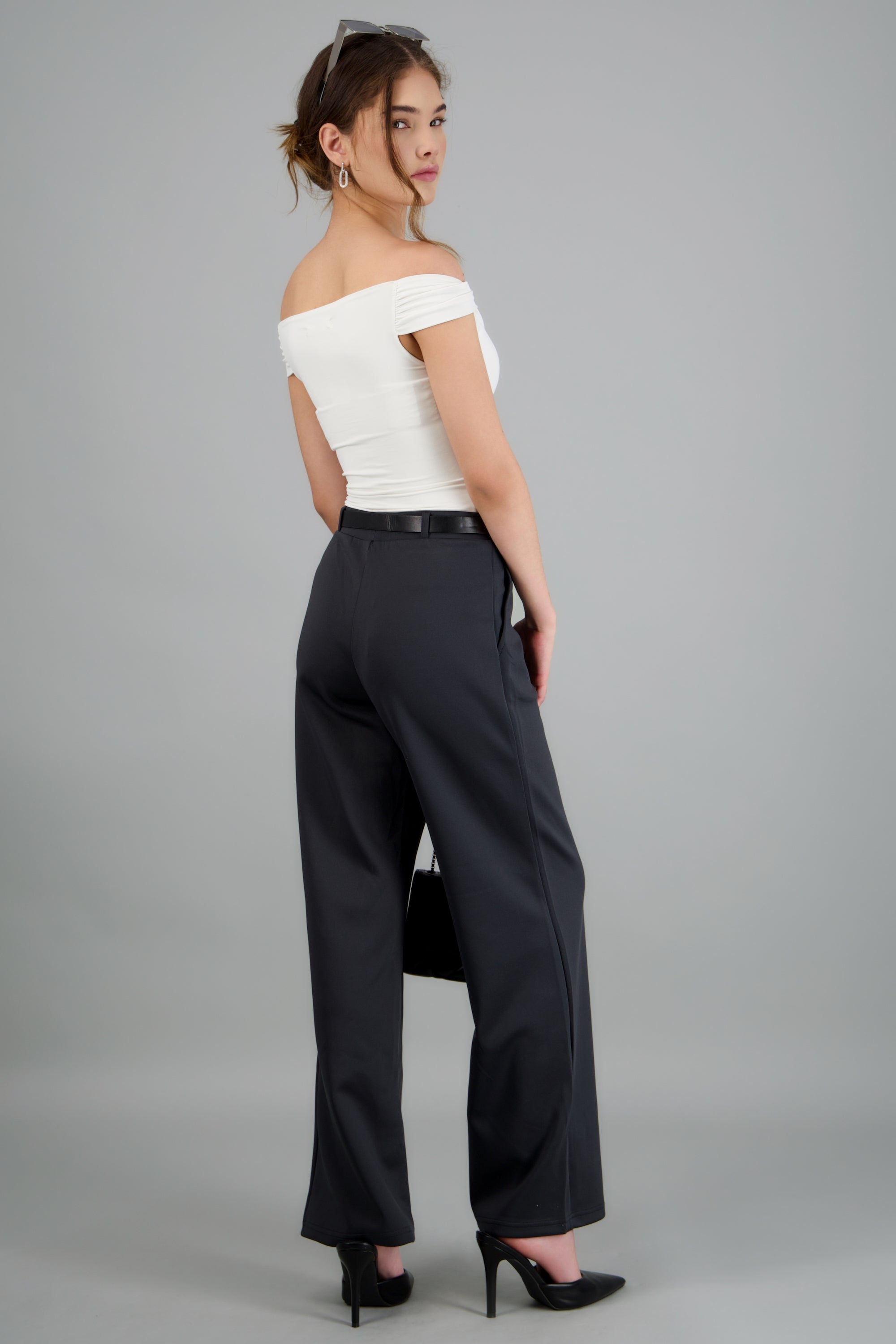 Pantalon estilo recto con cinturon PETROLEO