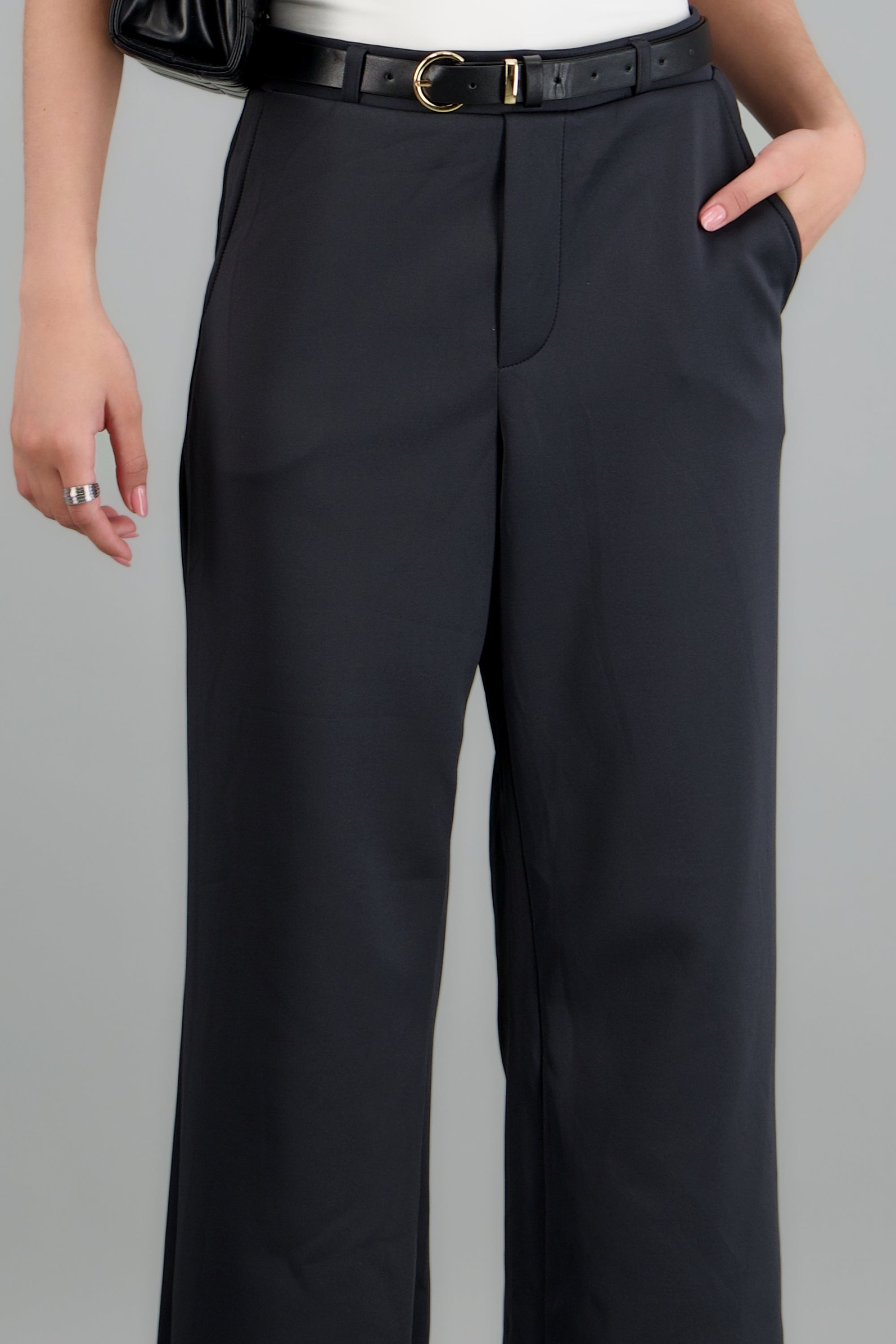 Pantalon estilo recto con cinturon PETROLEO