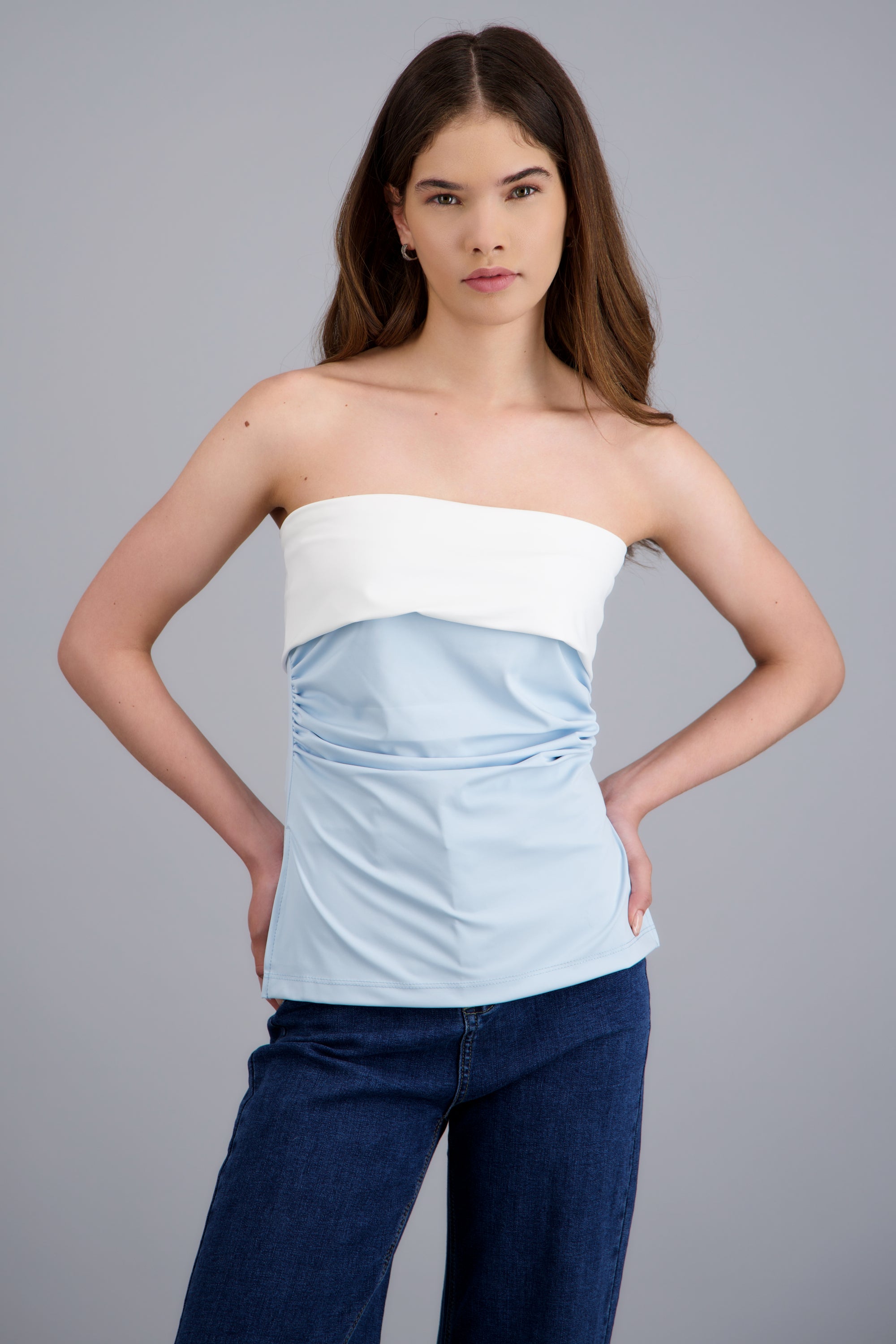 top tubo doblez contraste Hypsters AZUL PASTEL