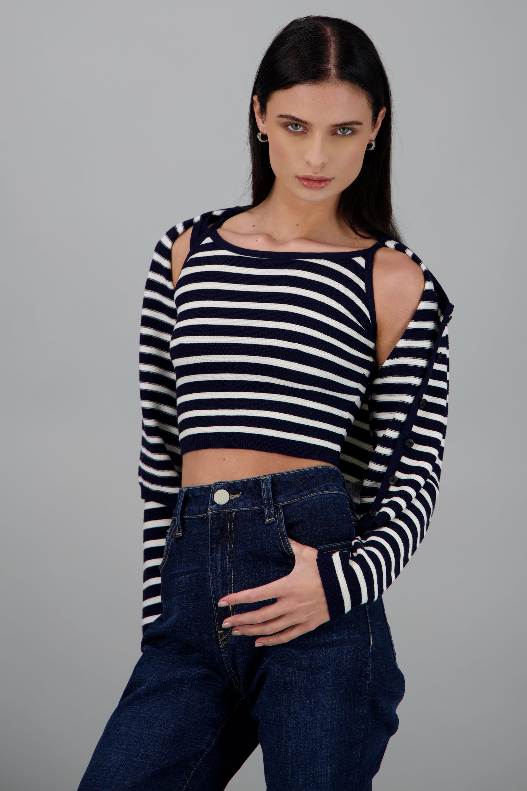 Set cardigan y top rayas MARINO COMBO