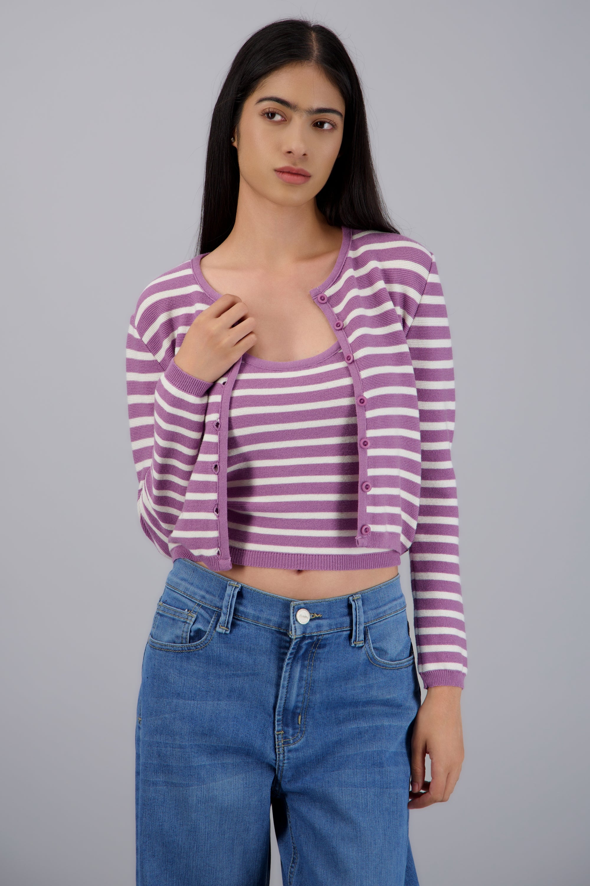 Set cardigan y top rayas LILA