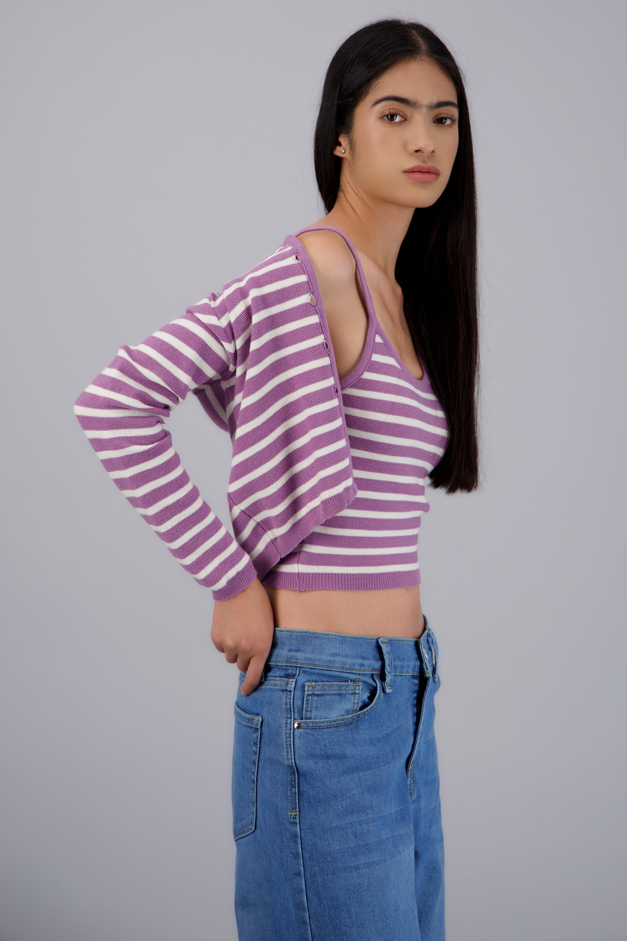Set cardigan y top rayas LILA