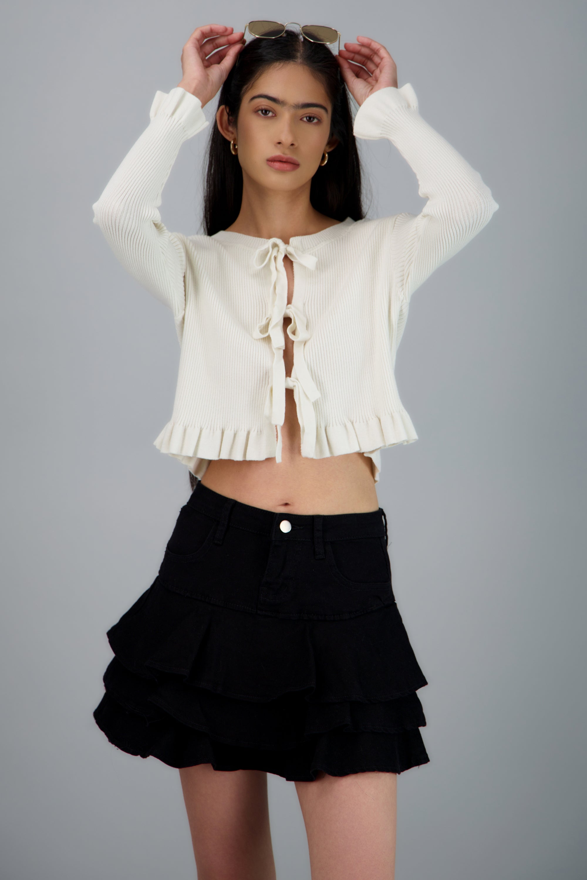 Cárdigan olanes detalle lazos BLANCO