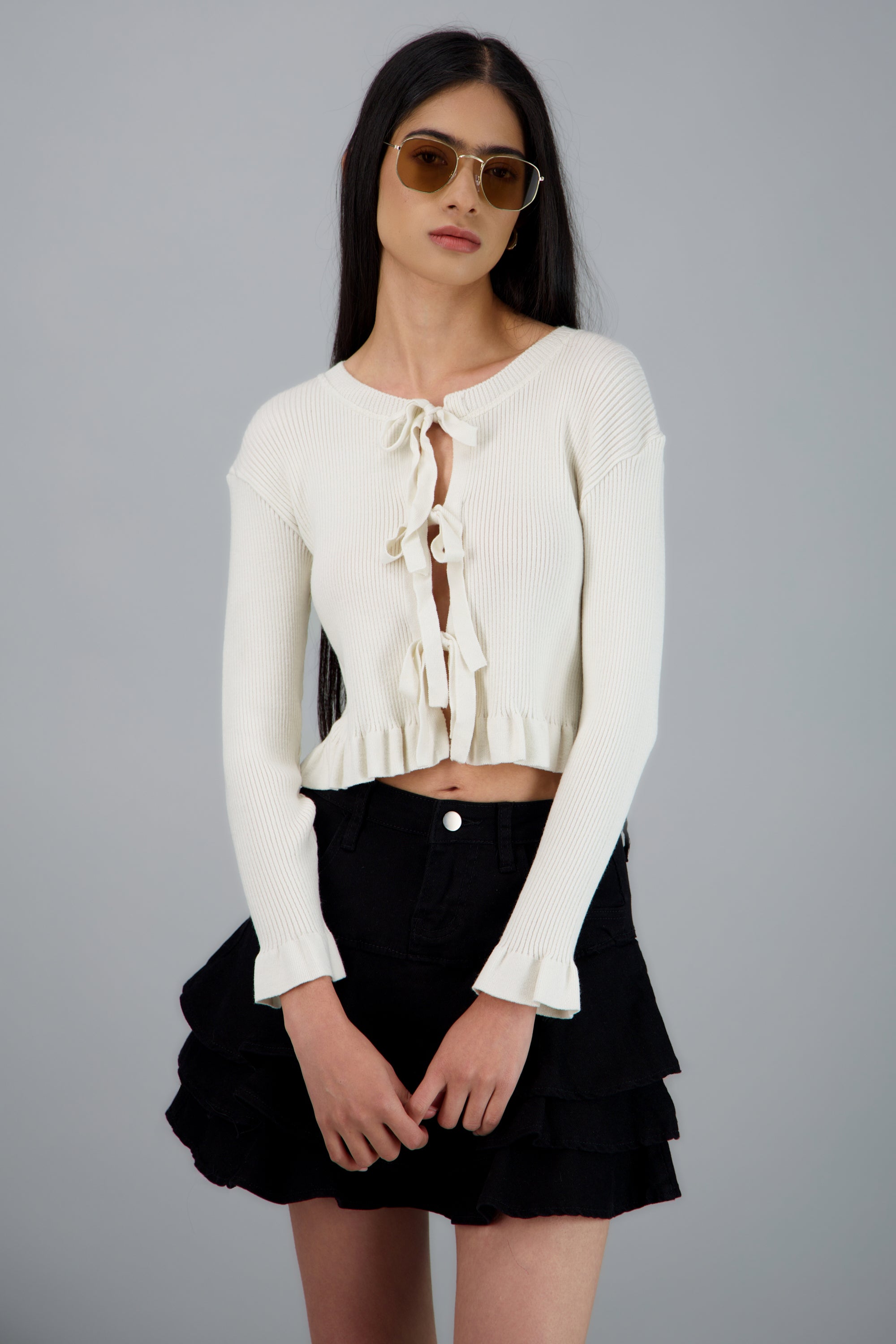 Cárdigan olanes detalle lazos BLANCO