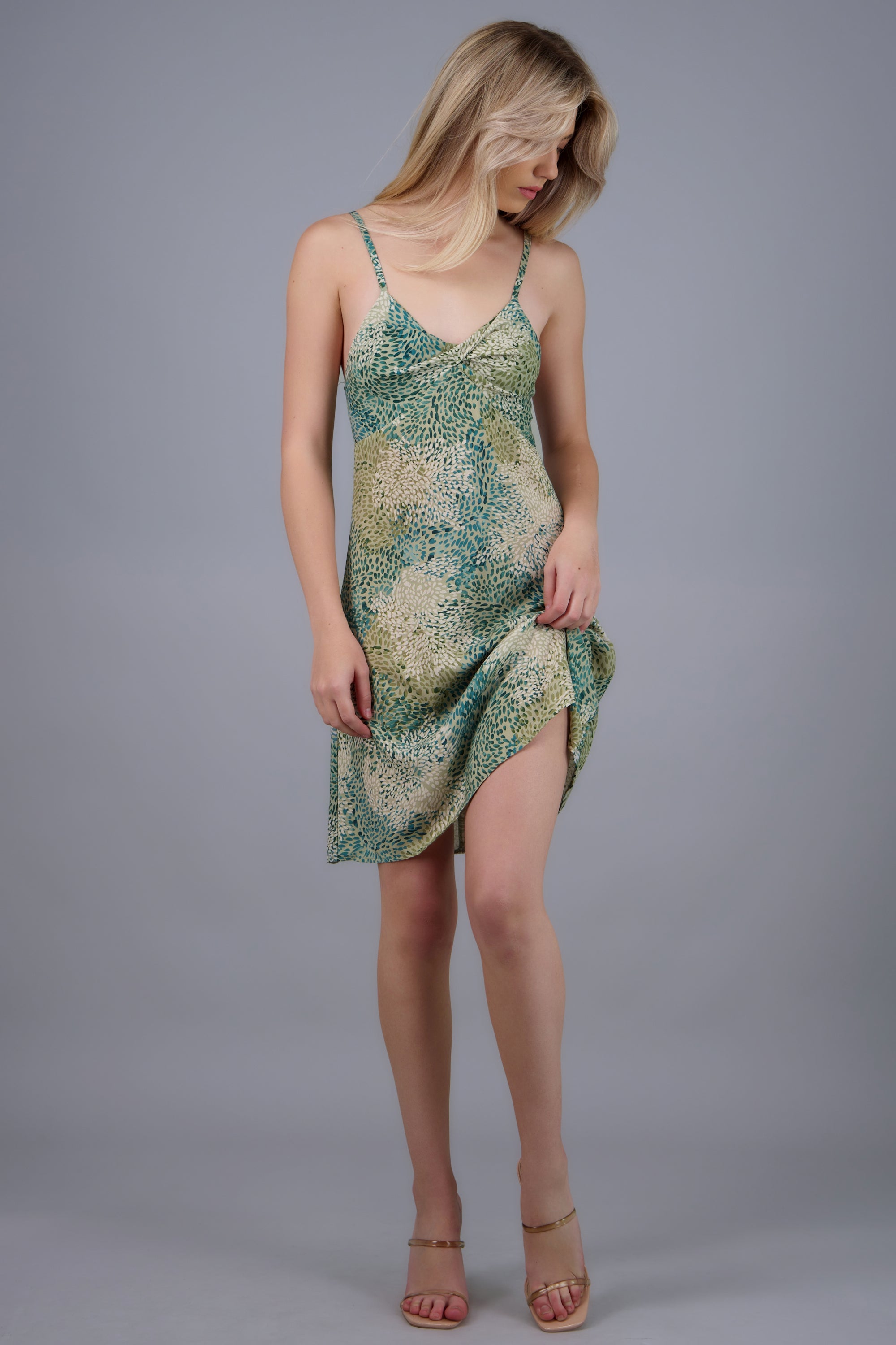 Vestido mini tirantes estampado VERDE COMBO