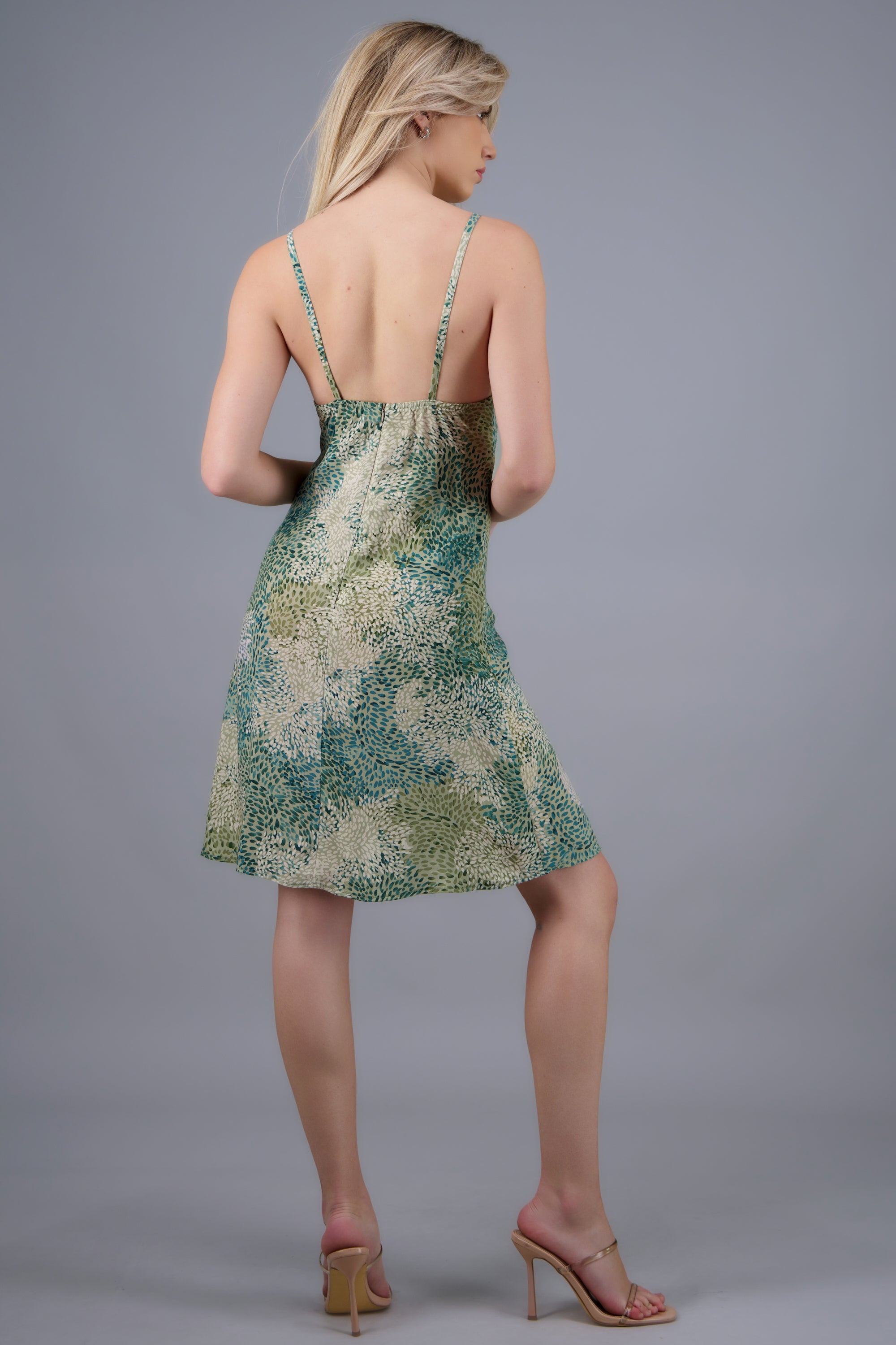 Vestido mini tirantes estampado VERDE COMBO