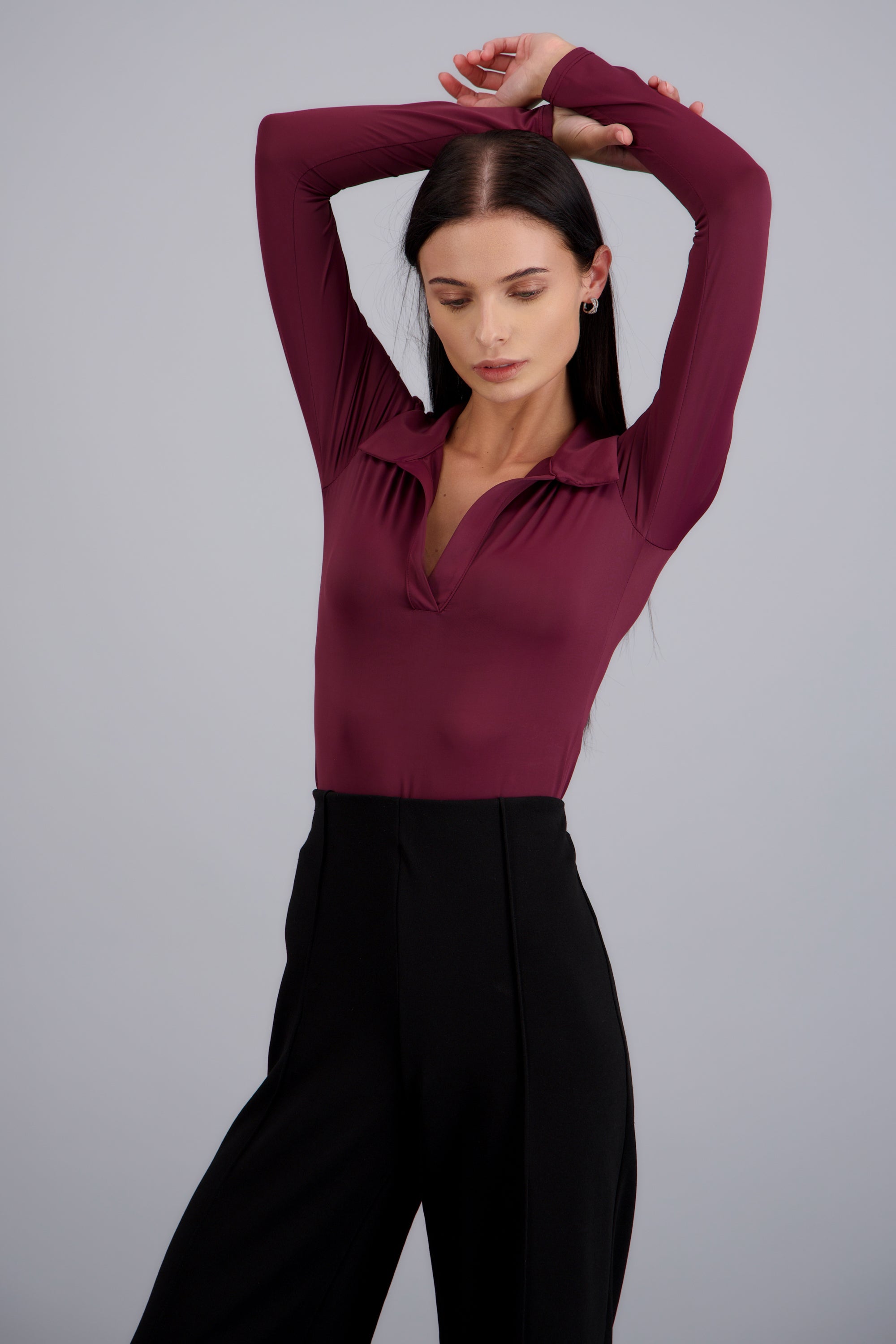 Bodysuit manga larga cuello polo CIRUELA