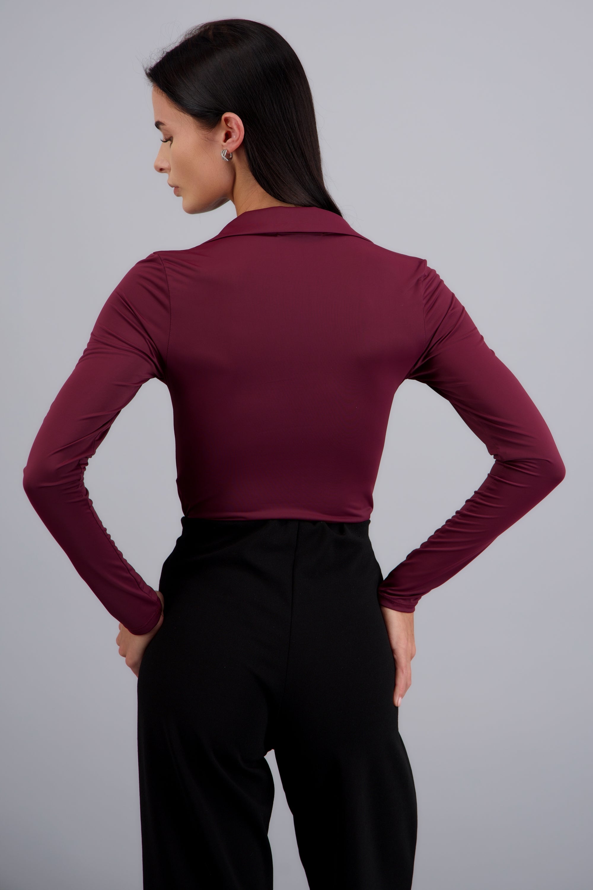 Bodysuit manga larga cuello polo CIRUELA