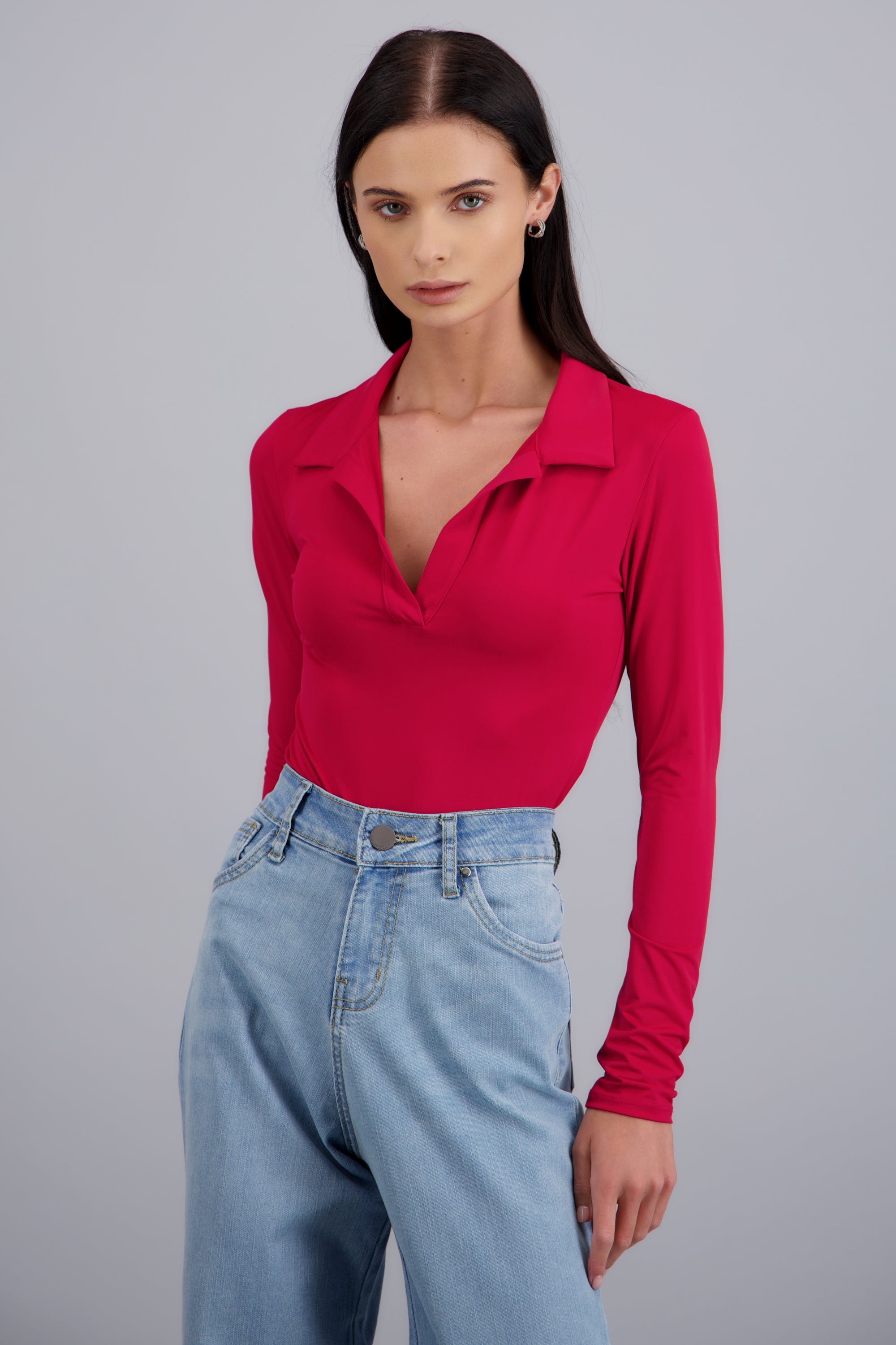 Bodysuit manga larga cuello polo ROJO QUEMADO