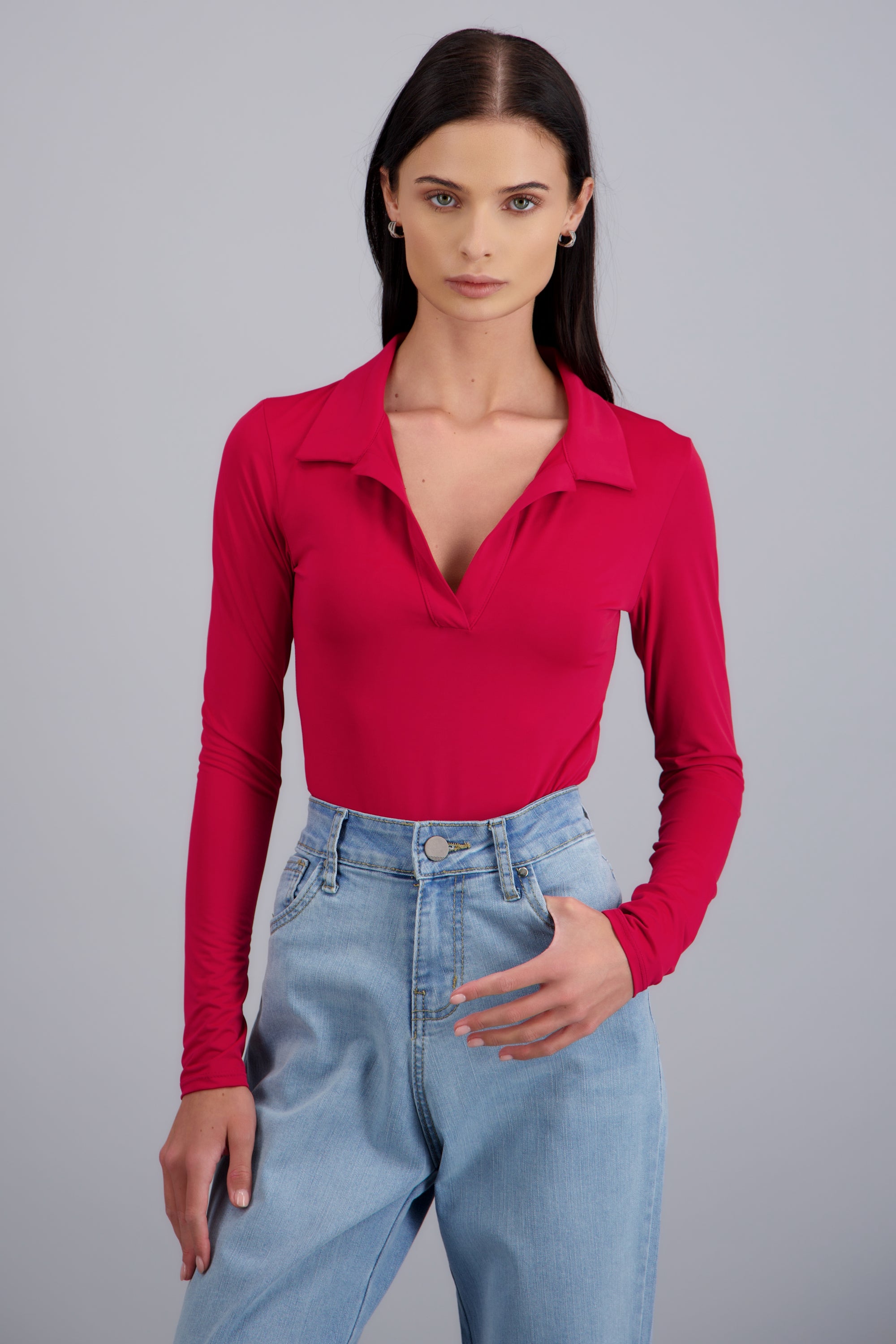 Bodysuit manga larga cuello polo ROJO QUEMADO