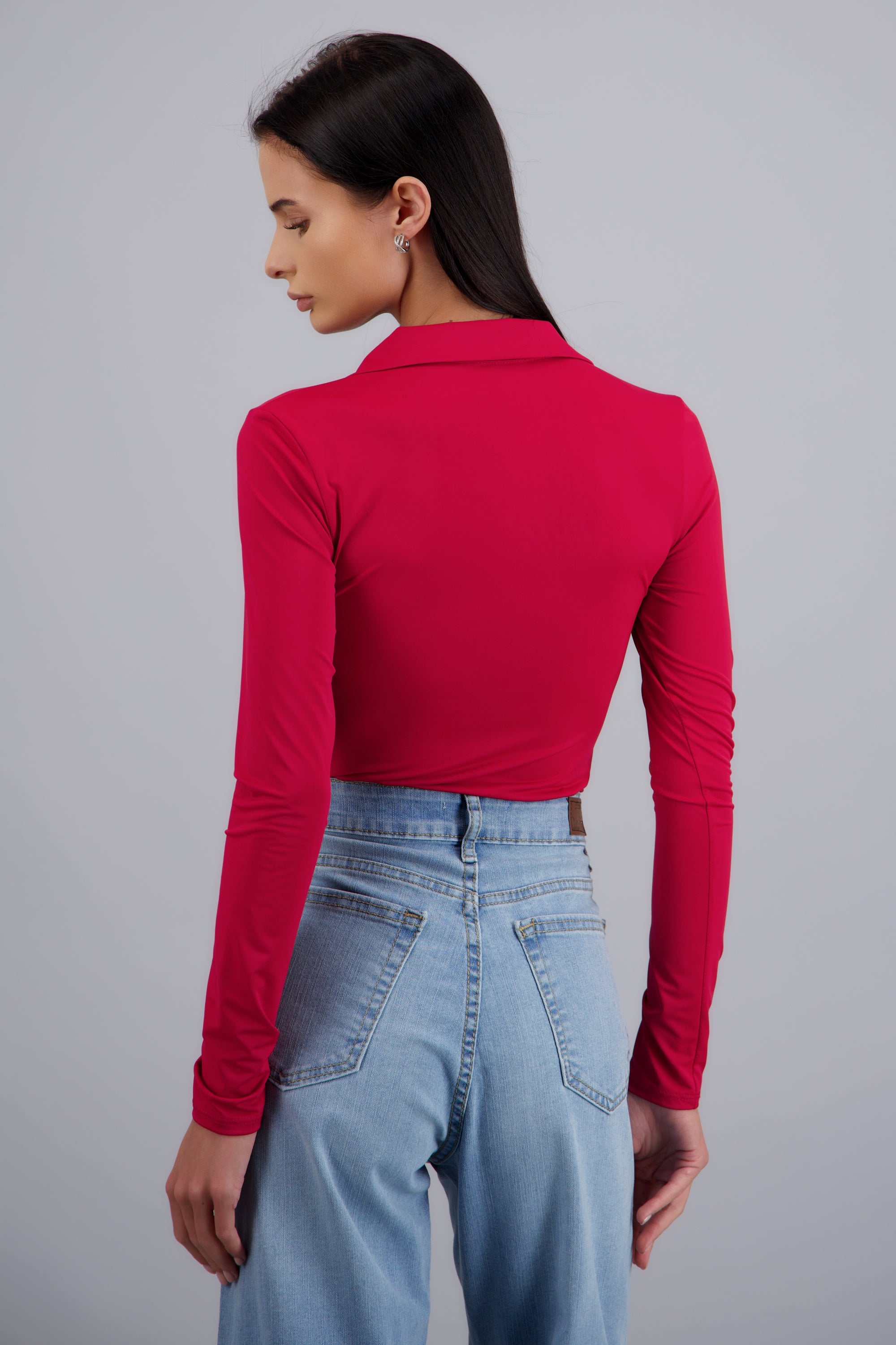 Bodysuit manga larga cuello polo ROJO QUEMADO
