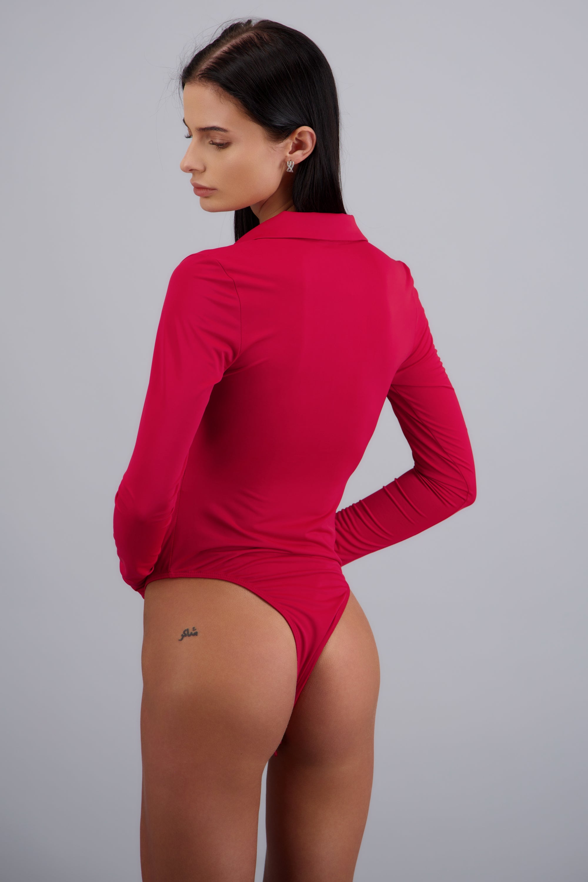 Bodysuit manga larga cuello polo ROJO QUEMADO