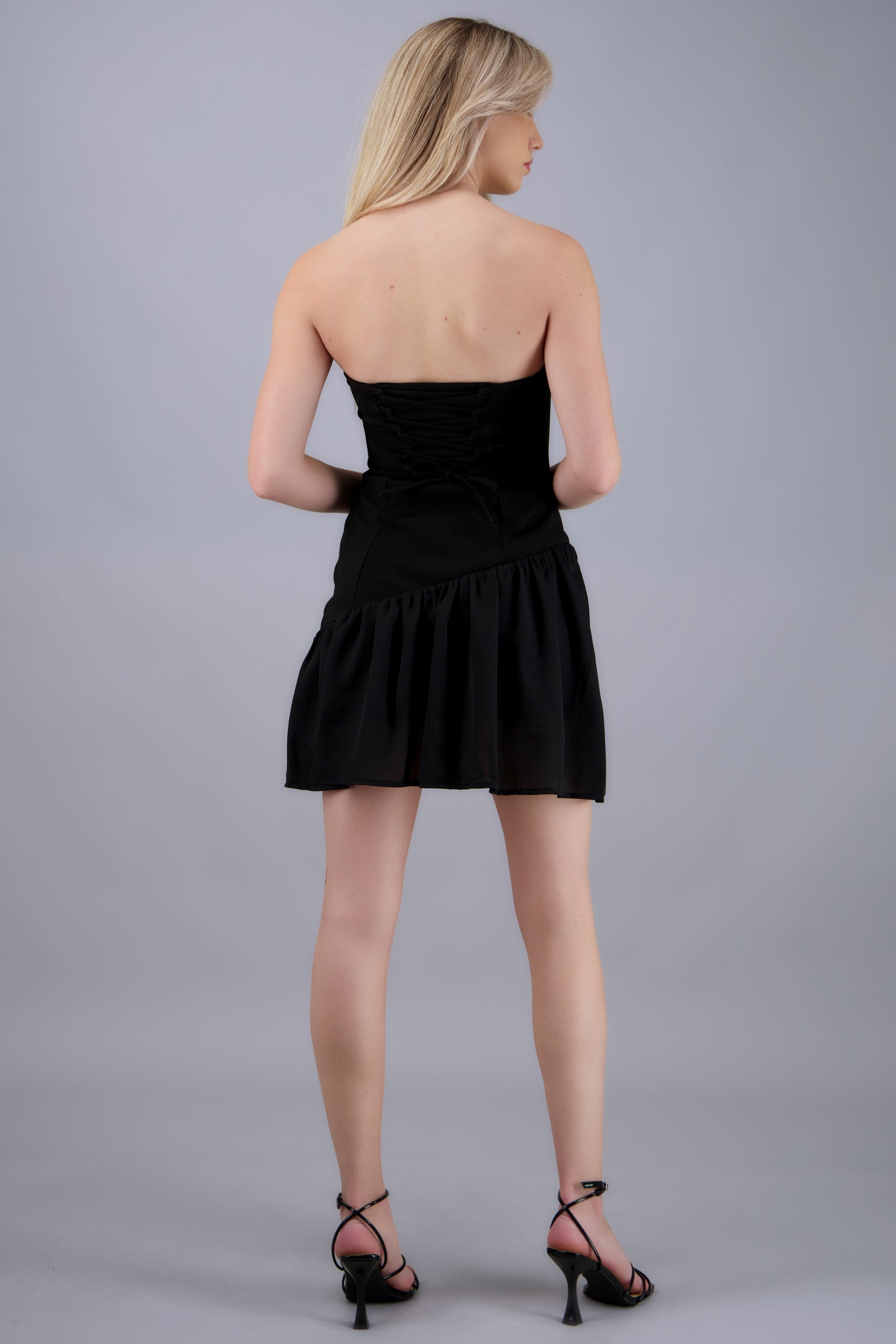 Vestido mini strapless con transparencia NEGRO
