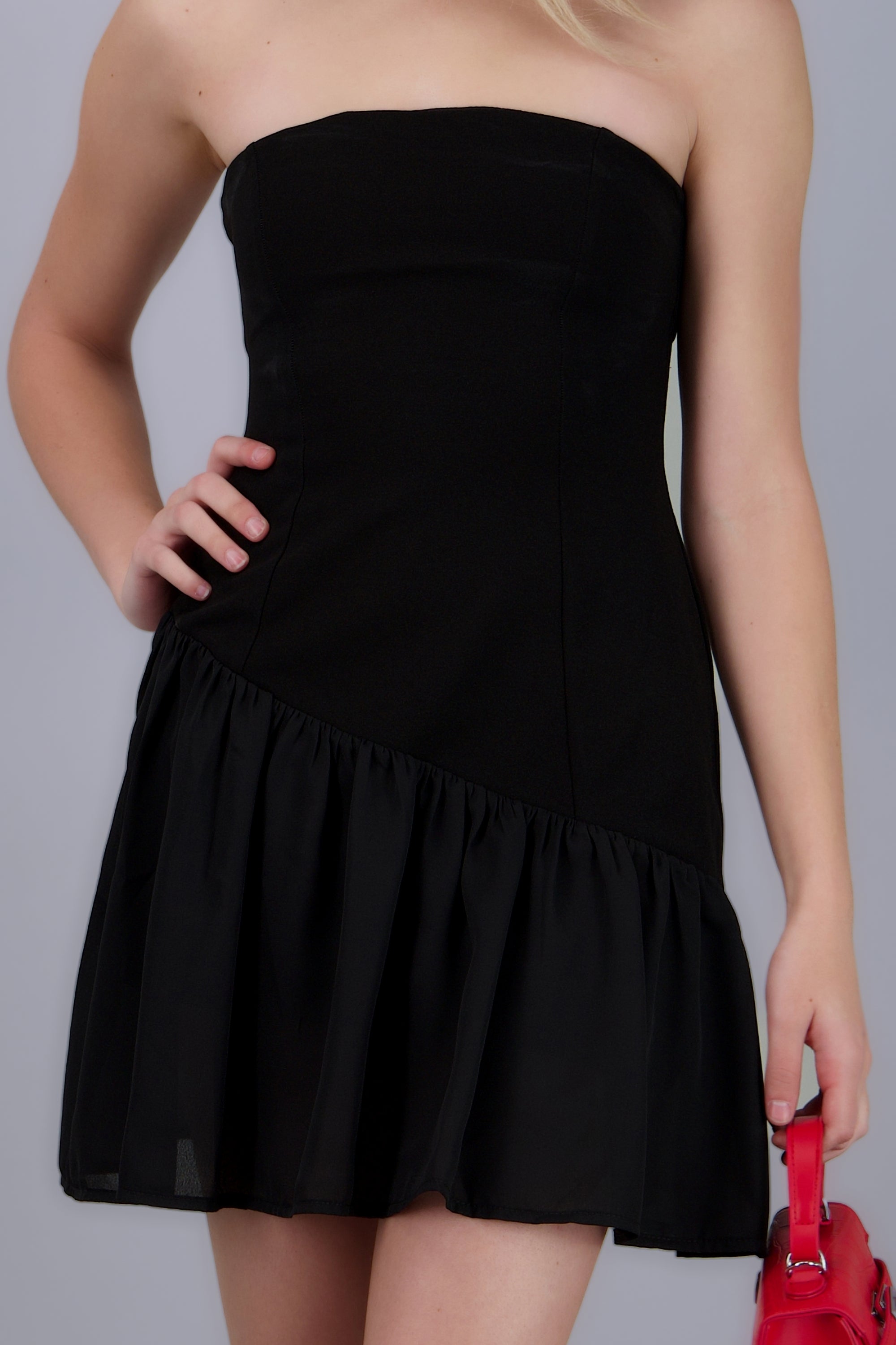 Vestido mini strapless con transparencia NEGRO