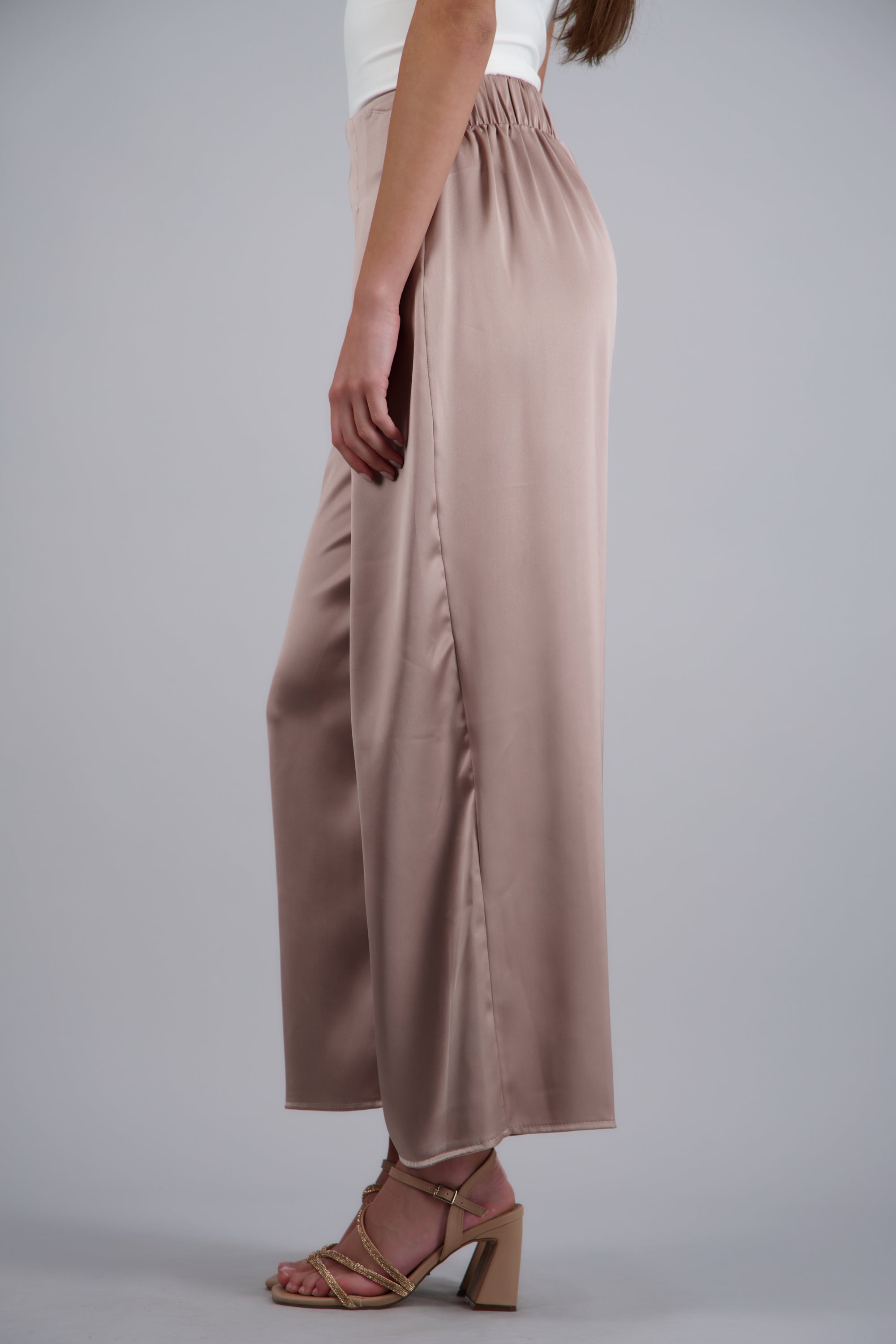 Pantalon satinado con pinzas TAUPE