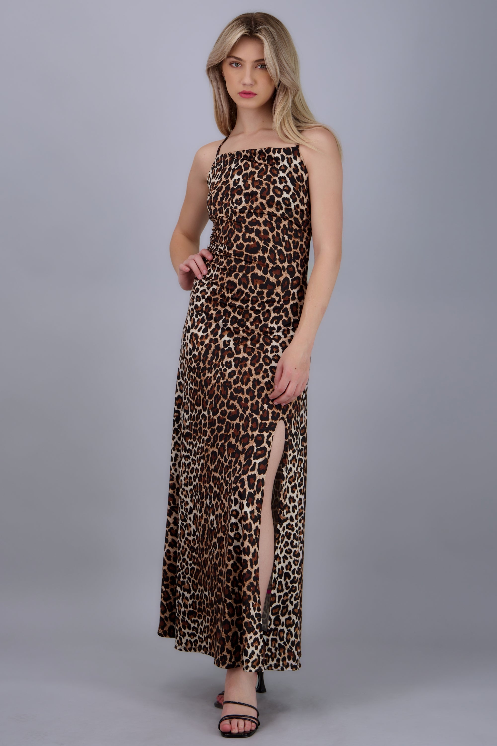 maxi vestido estampado animal print CAFE COMBO