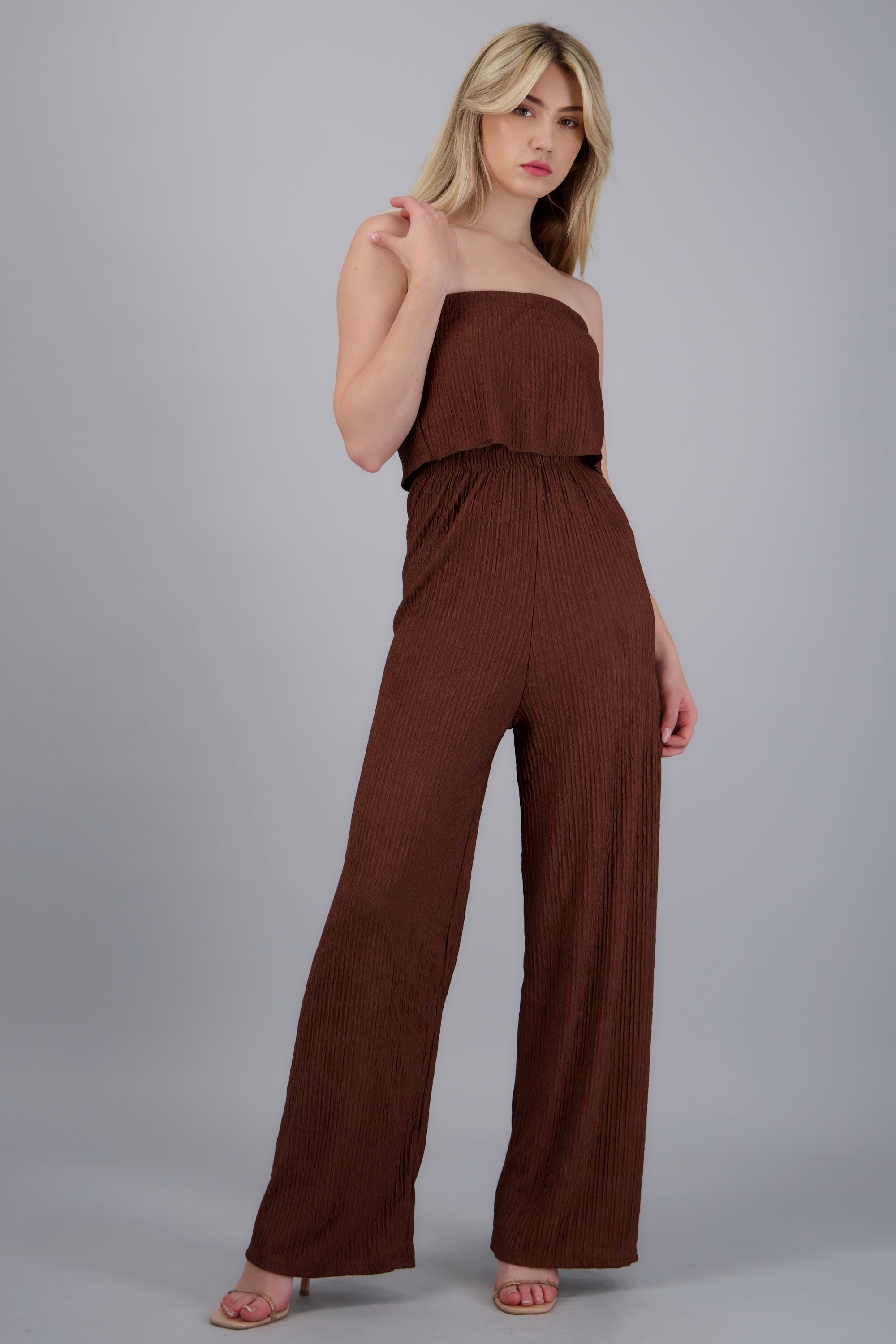 Jumpsuit strapless textura CHOCOLATE