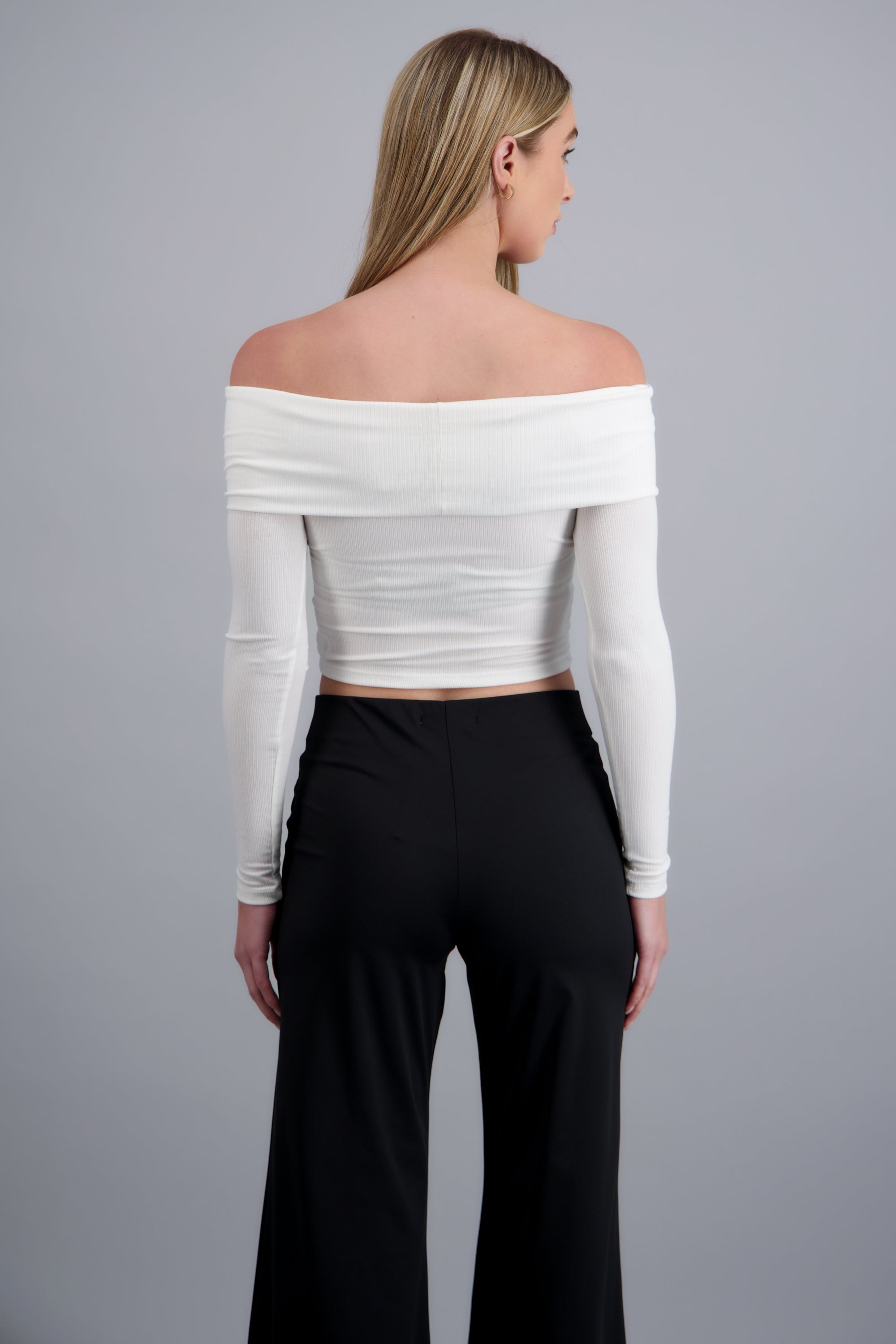 Blusa off shoulder manga larga rib BLANCO