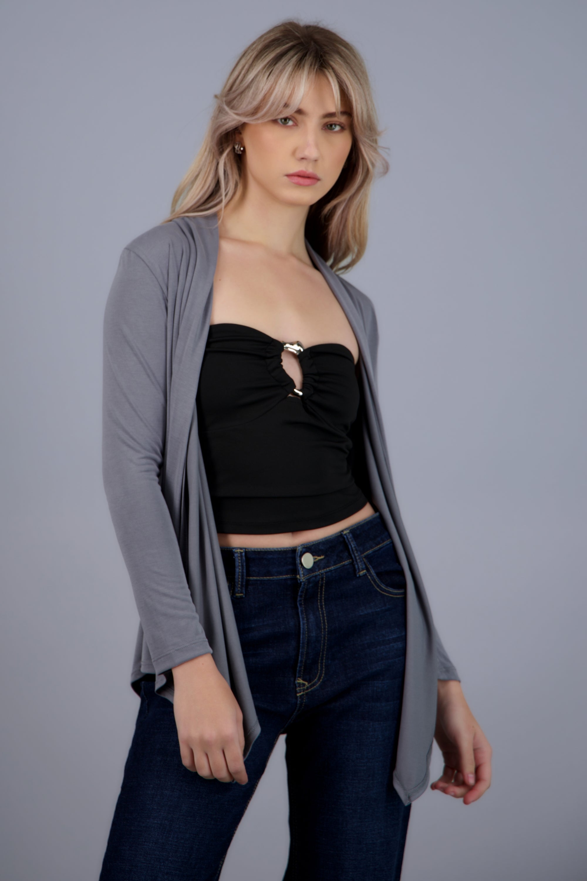Cardigan fluido manga larga GRIS
