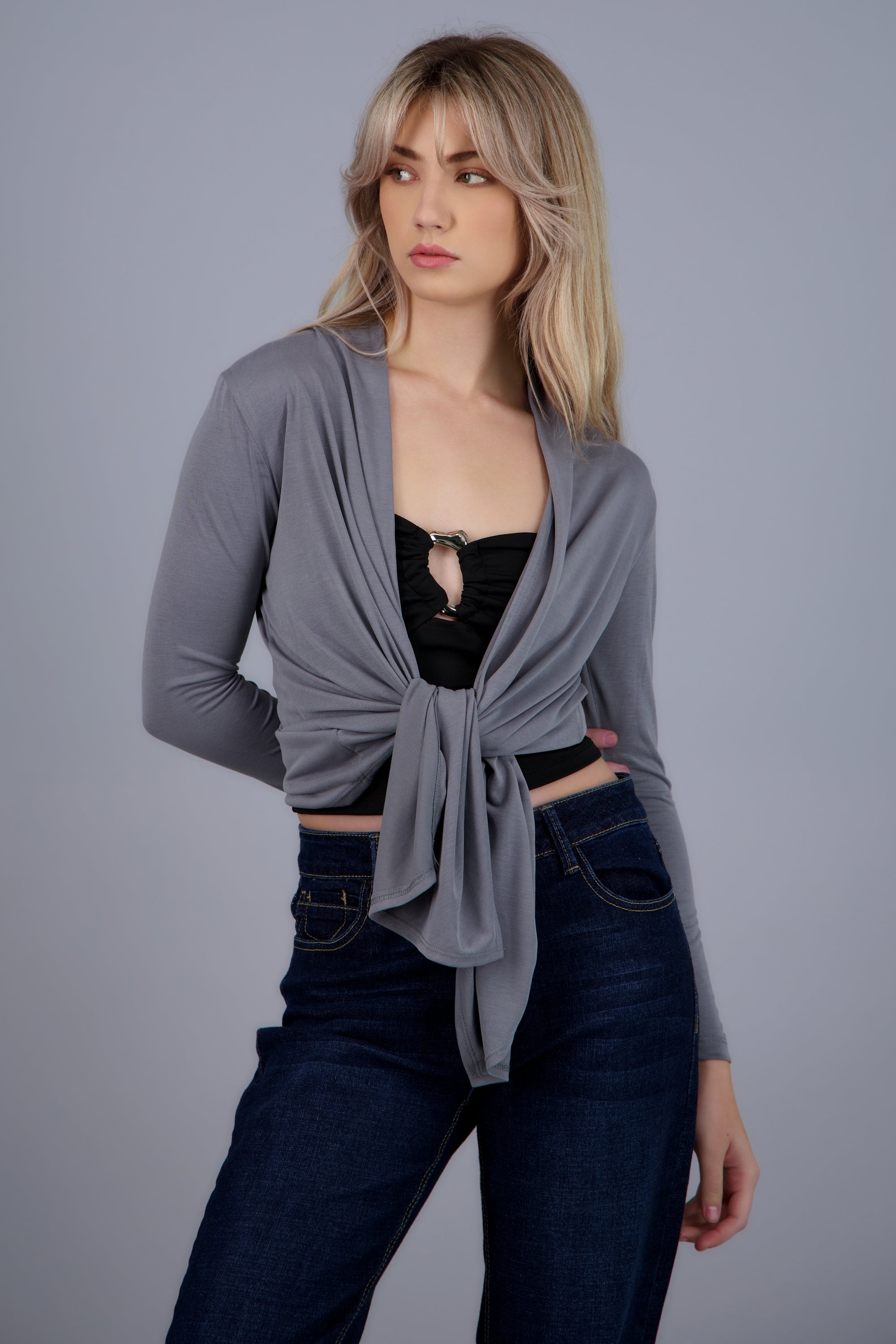 Cardigan fluido manga larga GRIS