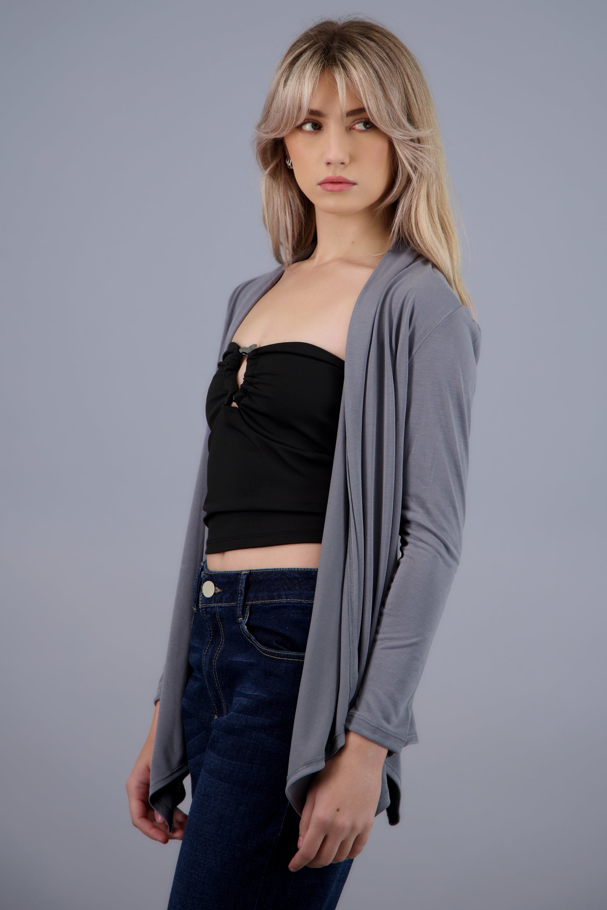 Cardigan fluido manga larga GRIS