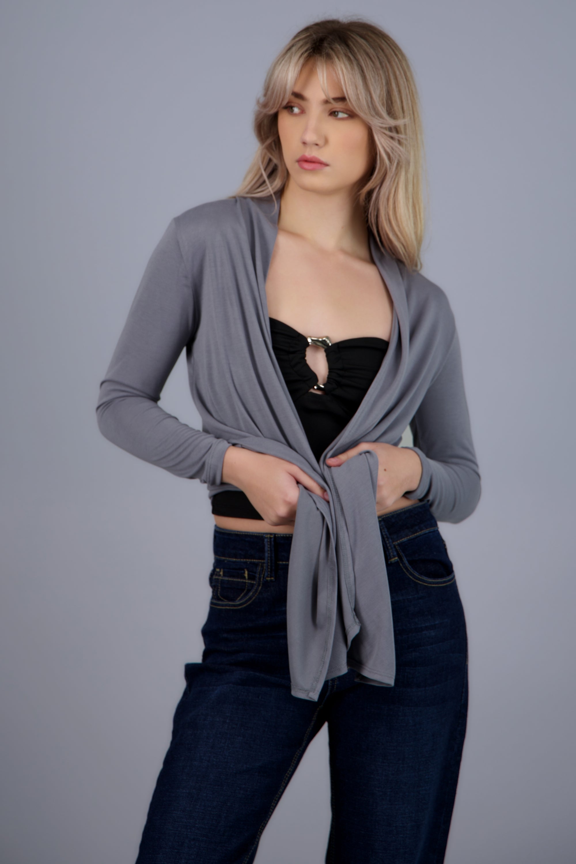 Cardigan fluido manga larga GRIS