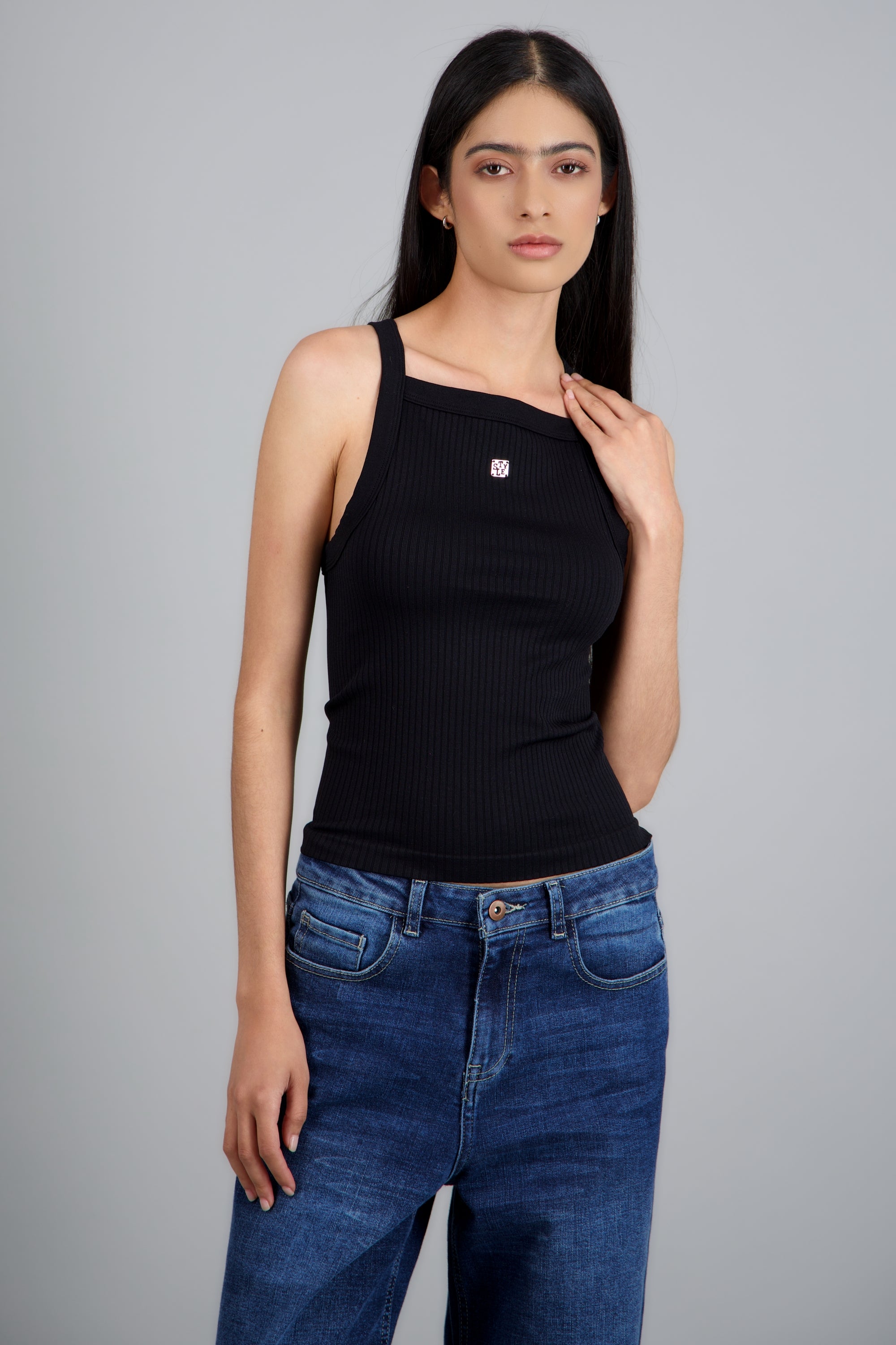 Top rib seamless espalda cruzada NEGRO