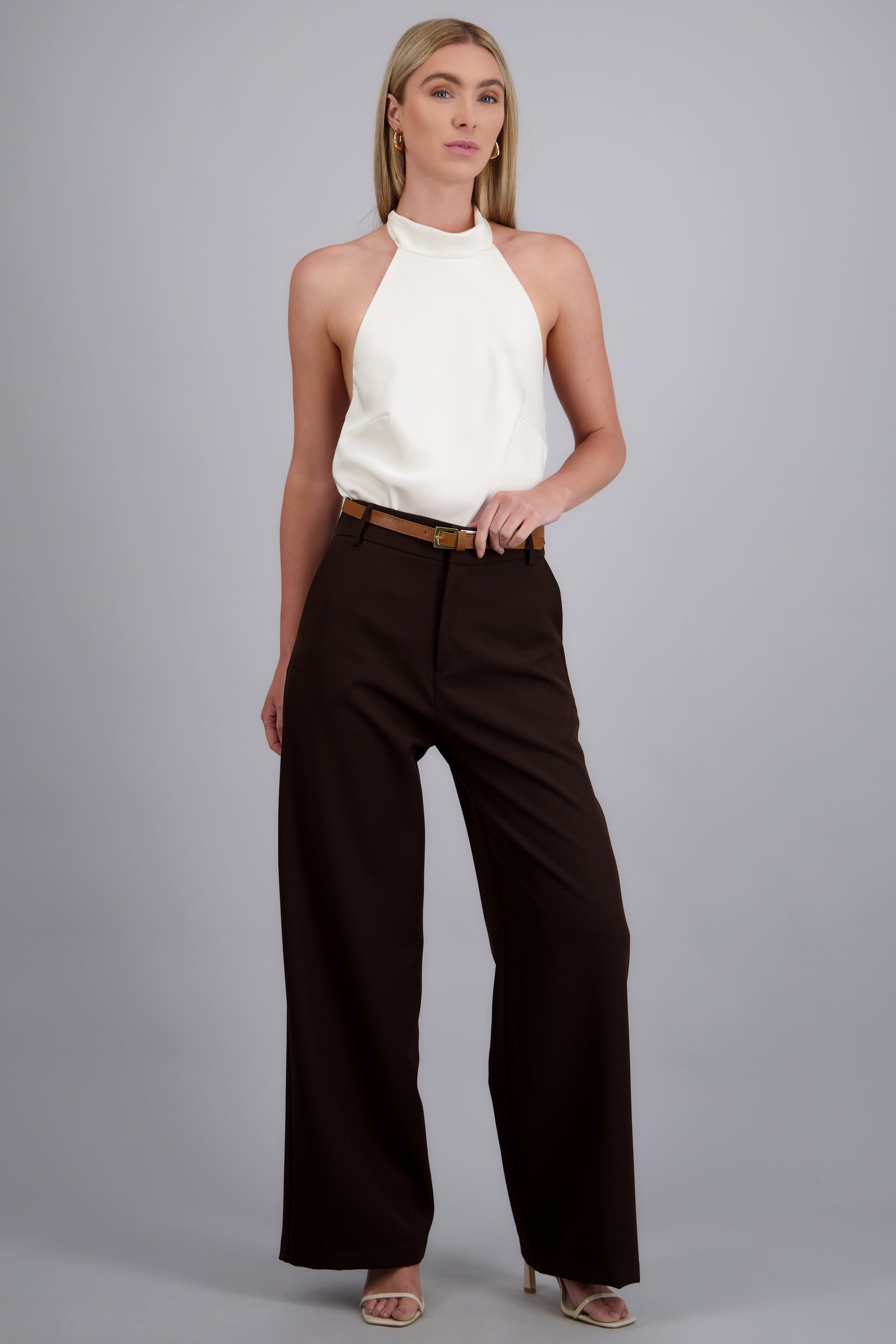 Pantalon sastreado detalle cinturon CHOCOLATE