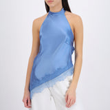 Top halter amarre satinado detalle encaje