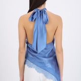 Top halter amarre satinado detalle encaje