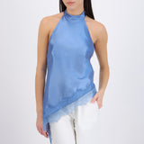 Top halter amarre satinado detalle encaje