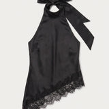 Top halter amarre satinado detalle encaje