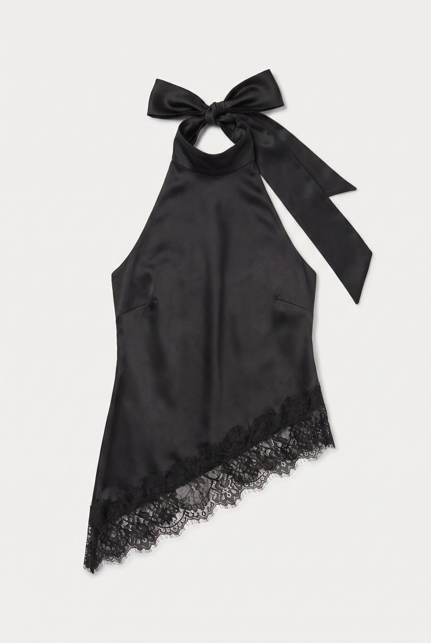 Top halter amarre satinado detalle encaje NEGRO
