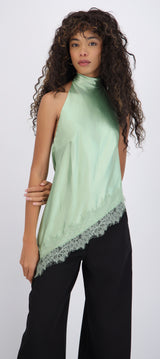 Top halter amarre satinado detalle encaje
