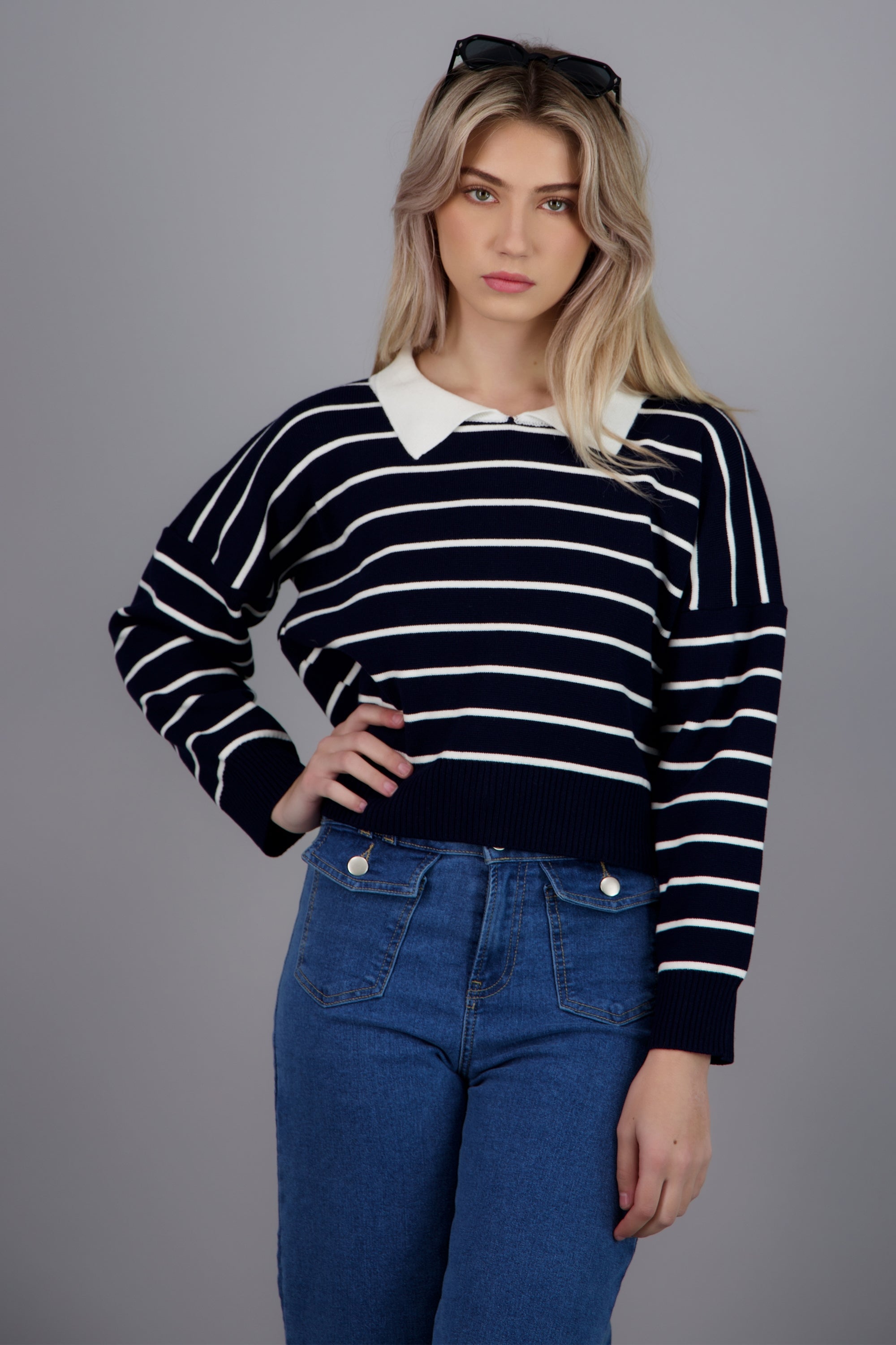 Sueter rayas tipo polo MARINO COMBO