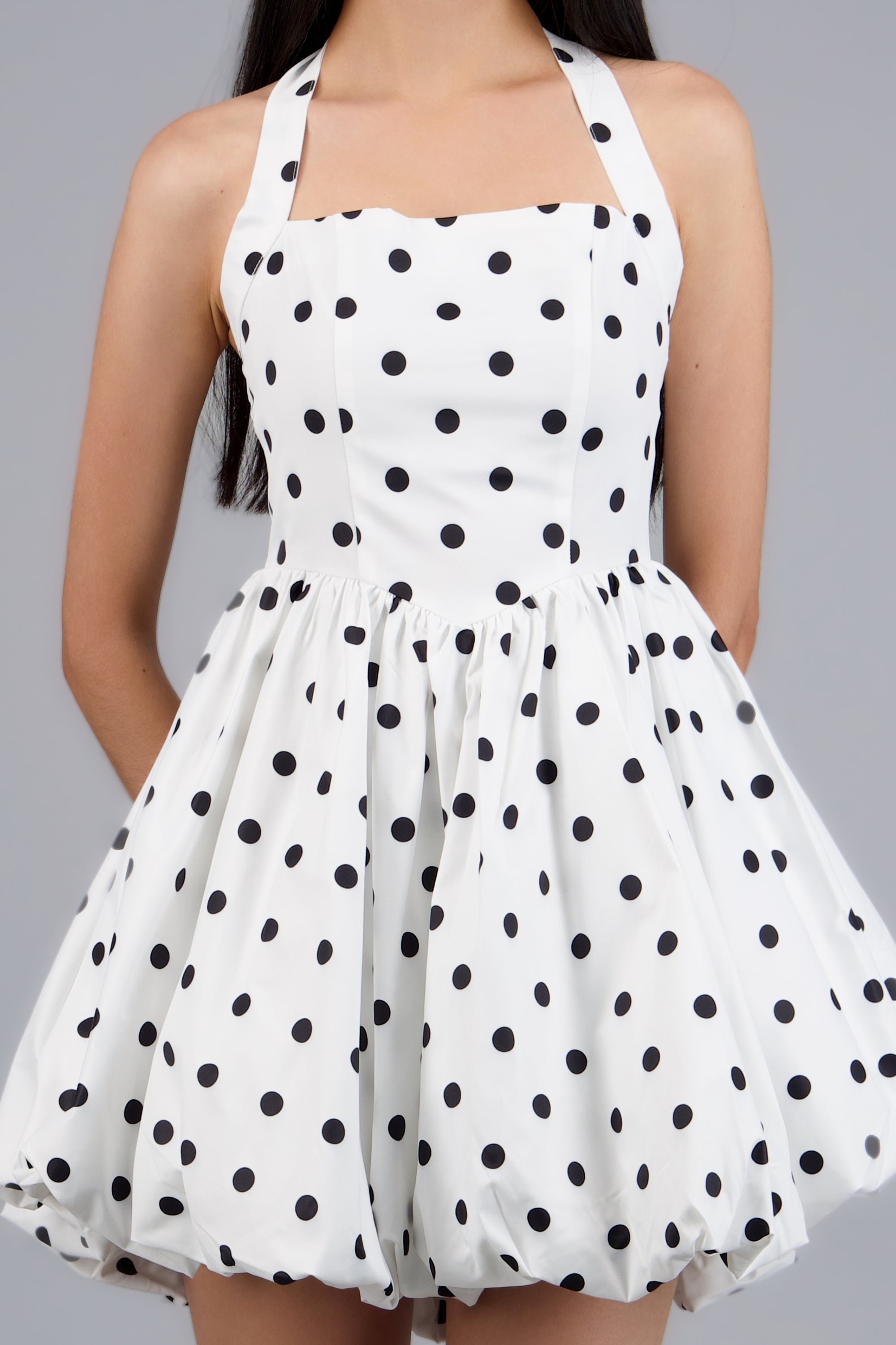 Vestido polkas falda bubble BLANCO COMBO