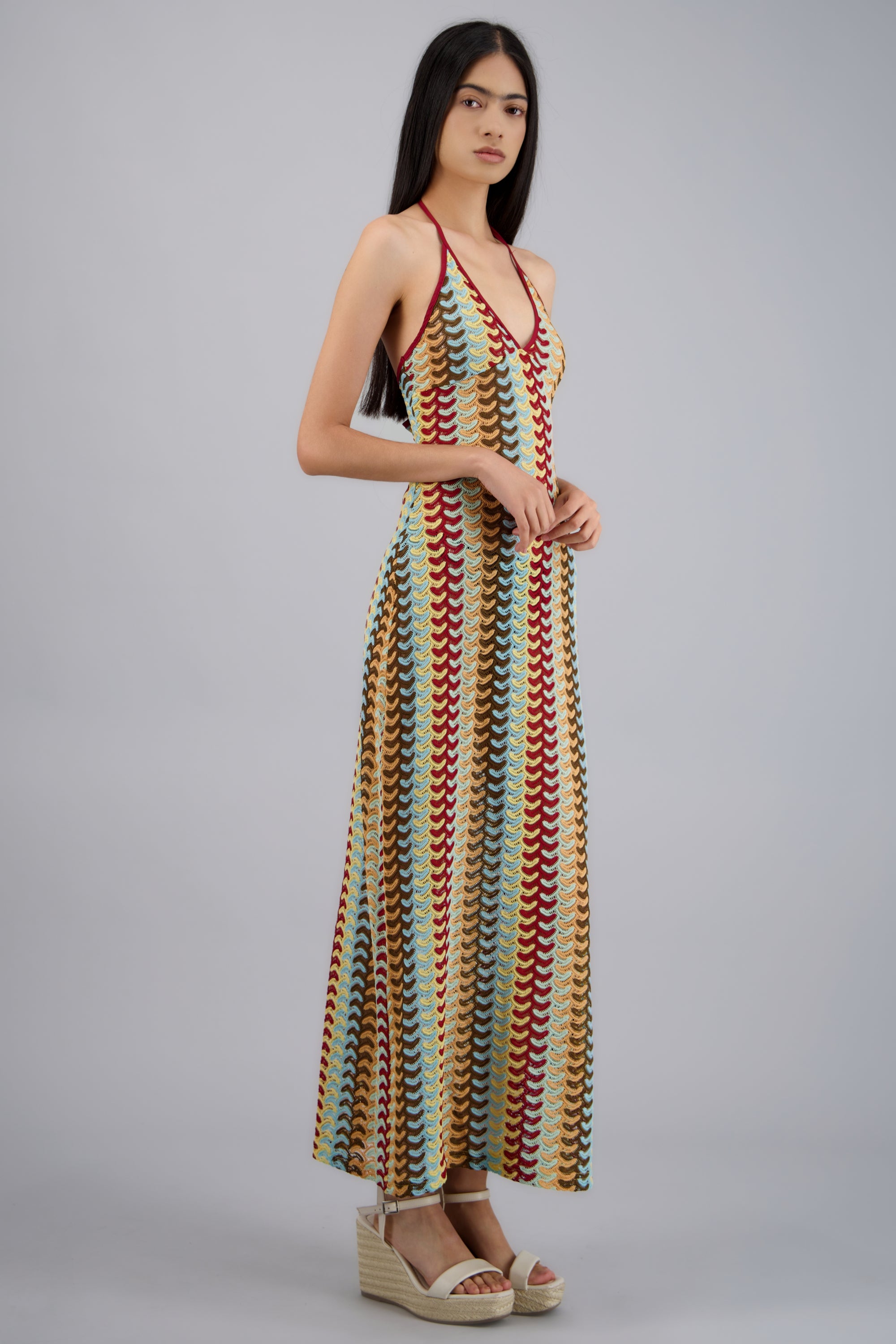 VESTIDO MAXI TEJIDO TEXTURA ROJO COMBO